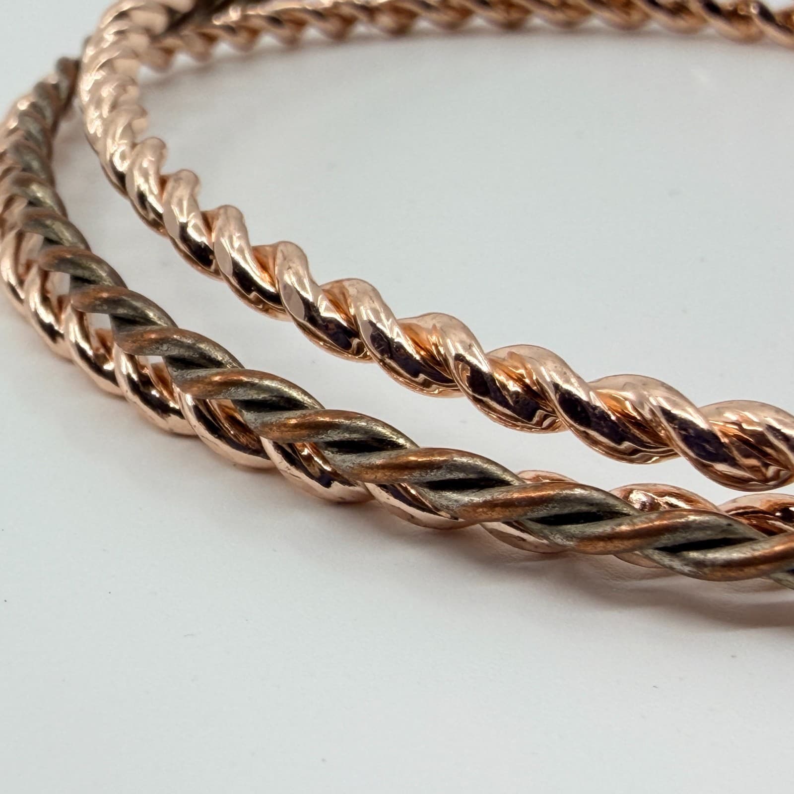 Vintage Rose Gold Tone Mixed Twisted Rope Bangle Bracelets Set of 3 Stacking - Thumbnail 6
