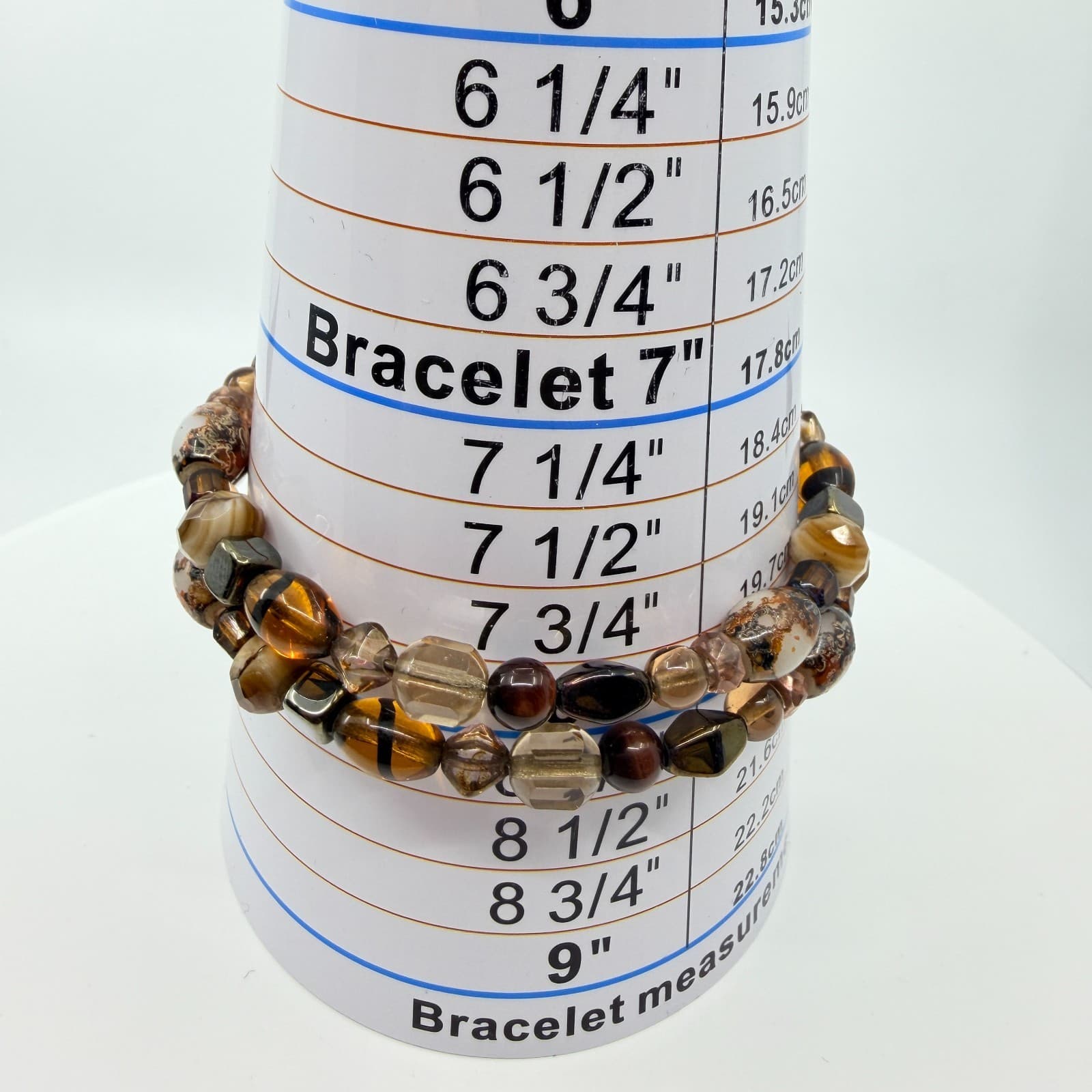 Vintage Boho Earth Tone Amber Tone Brown Agate Style Glass Beaded Wrap Bracelet - Thumbnail 9