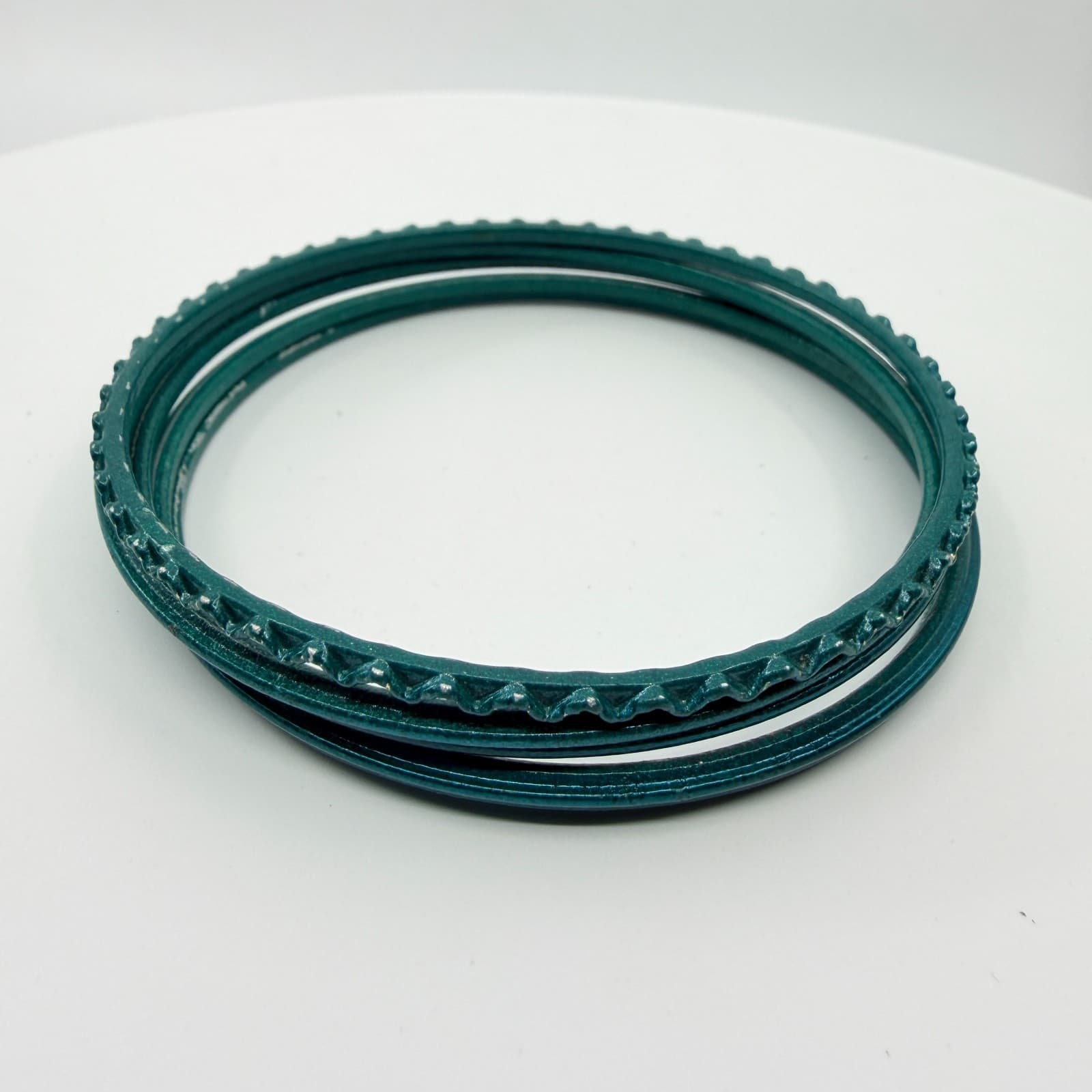 Vintage Y2K Teal Green Metallic Chevron Stacking Bangle Bracelets Set of 5 Boho - Thumbnail 2