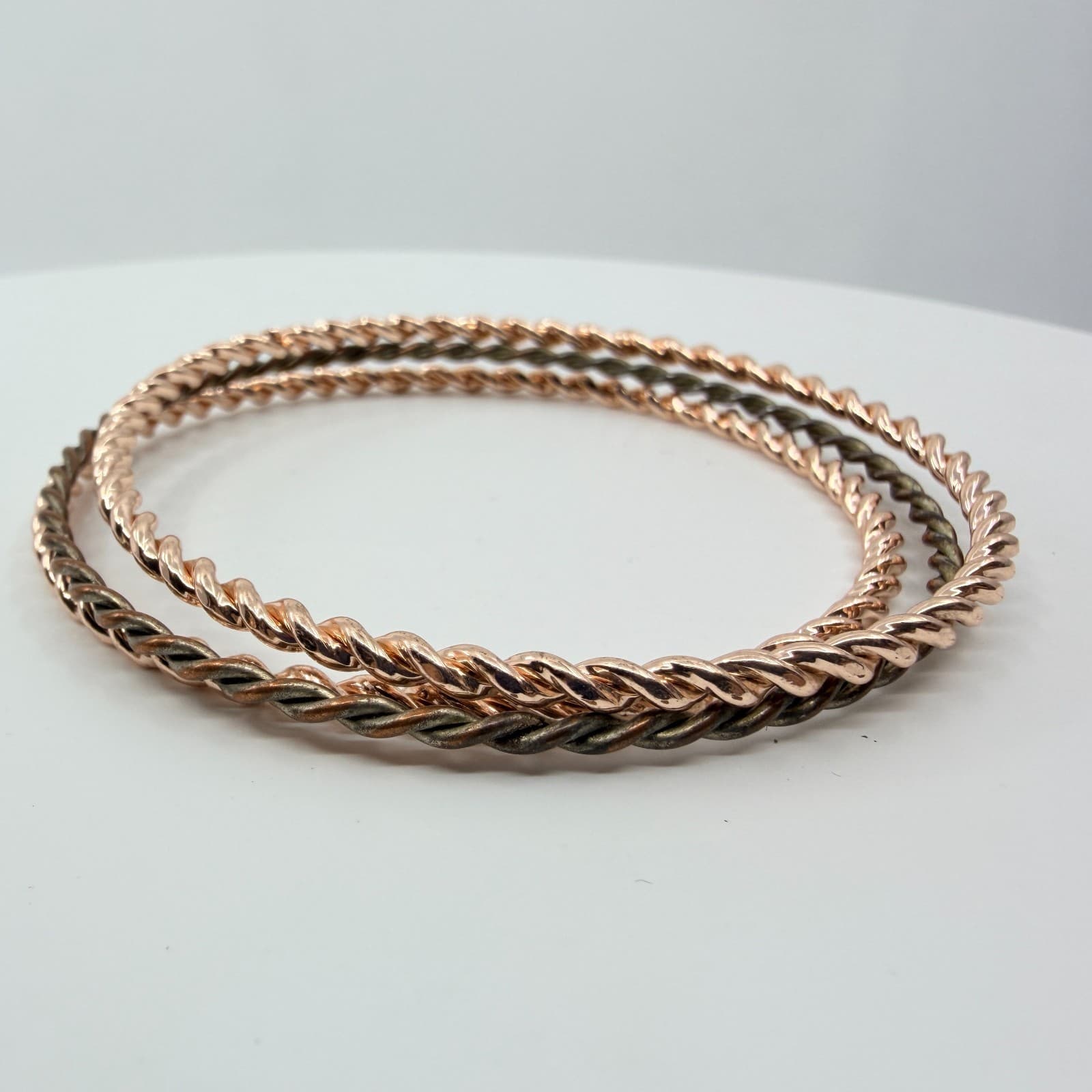 Vintage Rose Gold Tone Mixed Twisted Rope Bangle Bracelets Set of 3 Stacking - Thumbnail 5