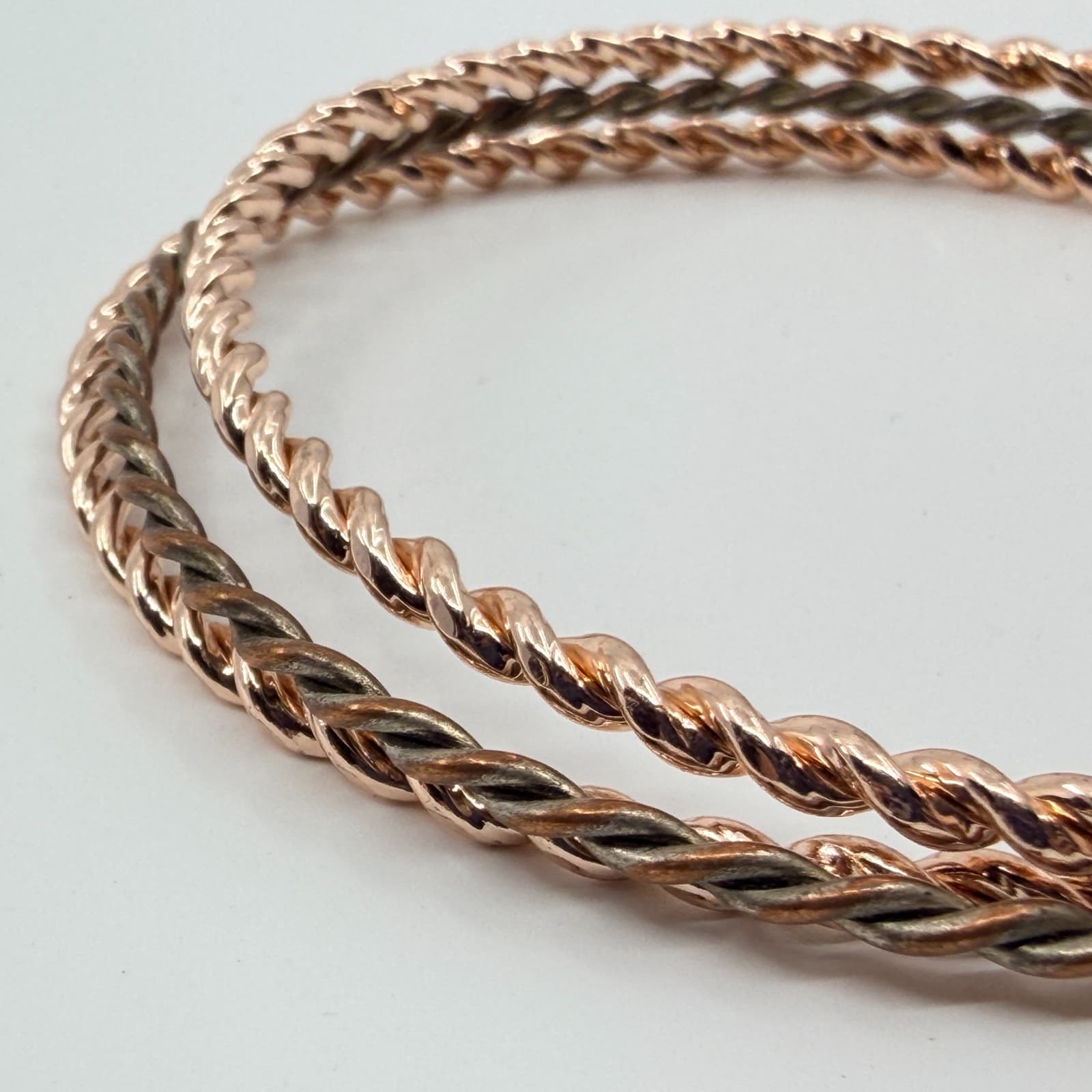 Vintage Rose Gold Tone Mixed Twisted Rope Bangle Bracelets Set of 3 Stacking - Thumbnail 2
