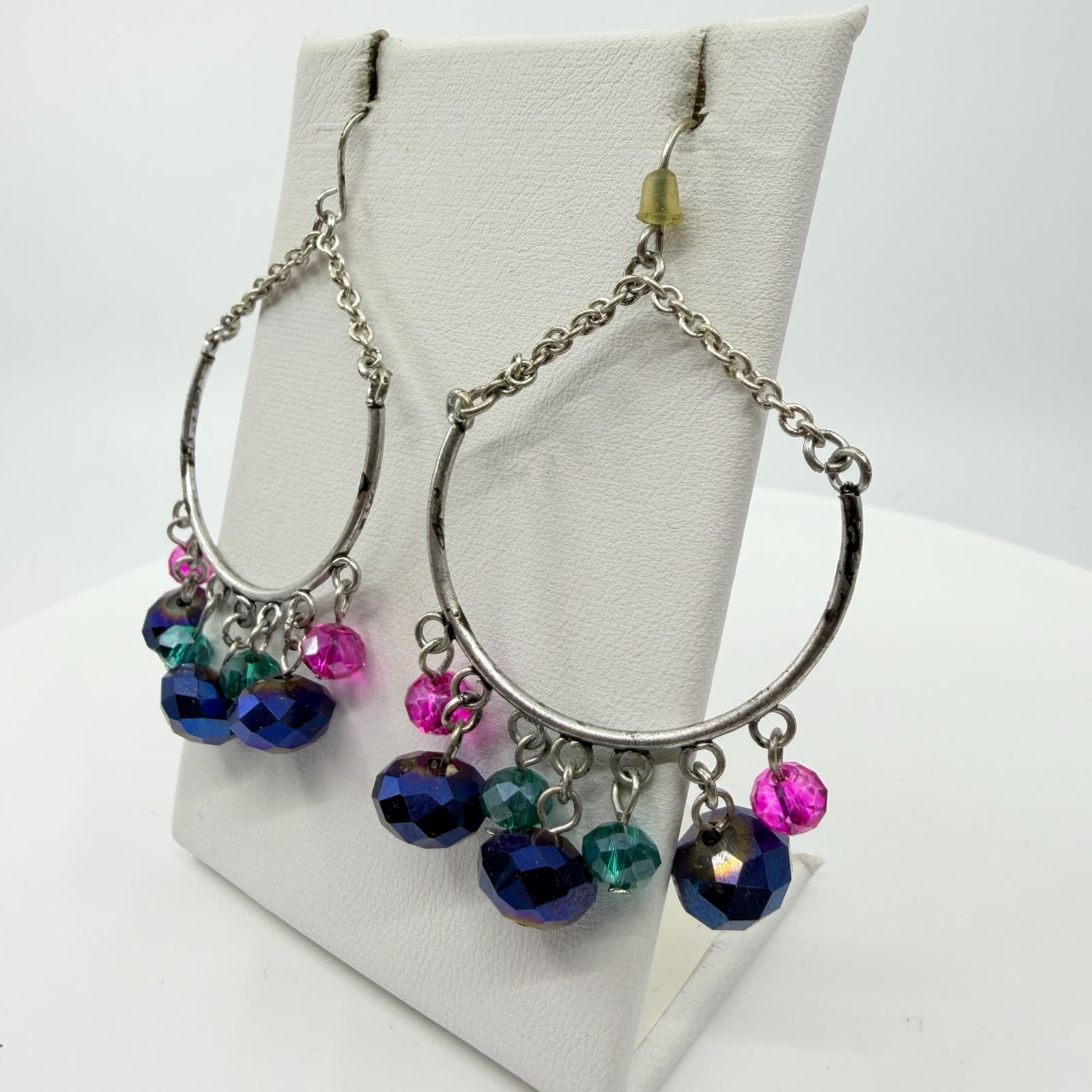 VTG Iridescent Blue Purple Crystal Bead Stretch Bracelet Chandelier Earrings Set - Thumbnail 16