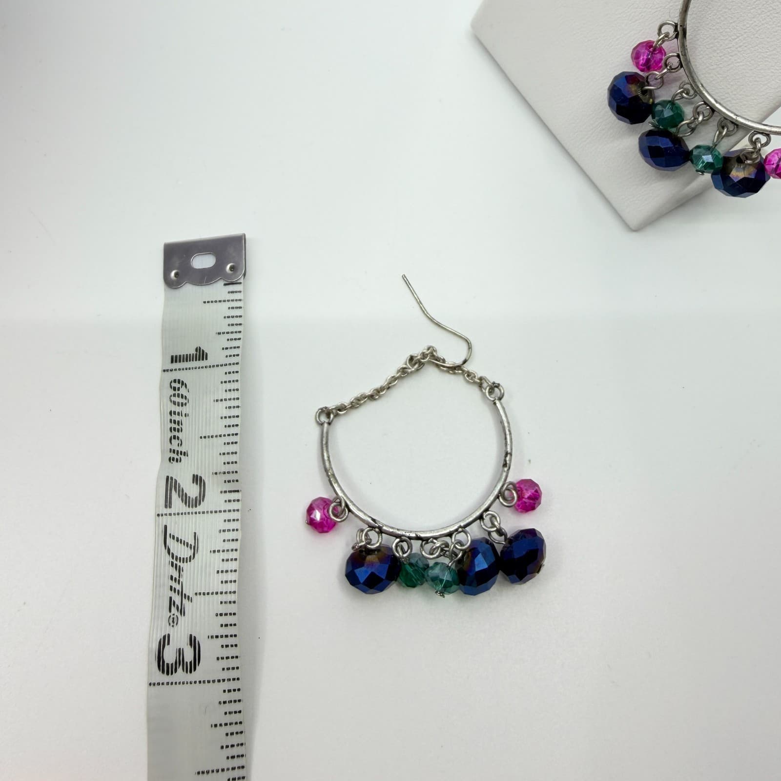 VTG Iridescent Blue Purple Crystal Bead Stretch Bracelet Chandelier Earrings Set - Thumbnail 18