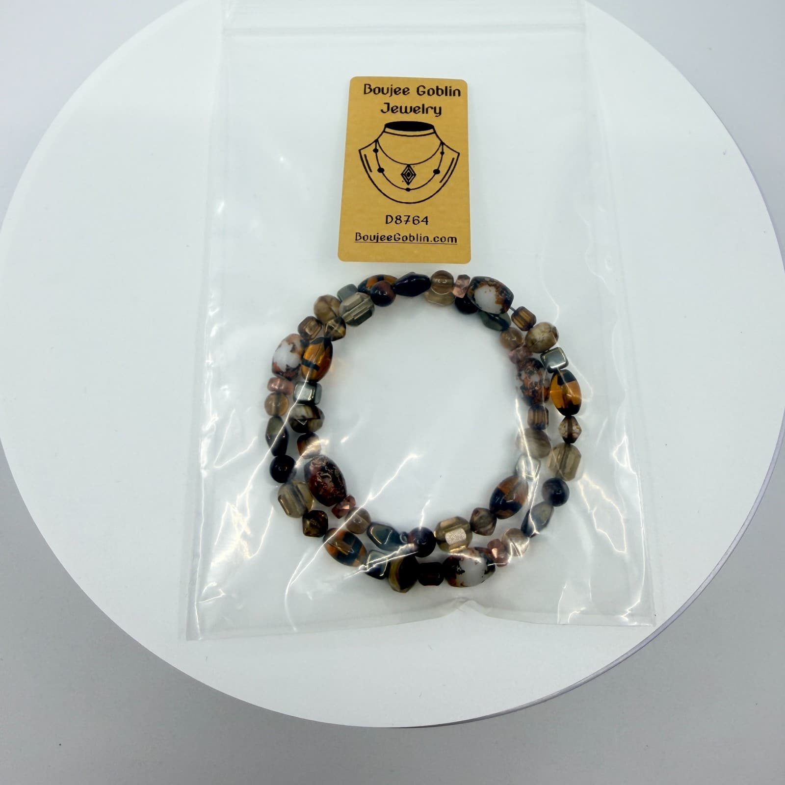 Vintage Boho Earth Tone Amber Tone Brown Agate Style Glass Beaded Wrap Bracelet - Thumbnail 10