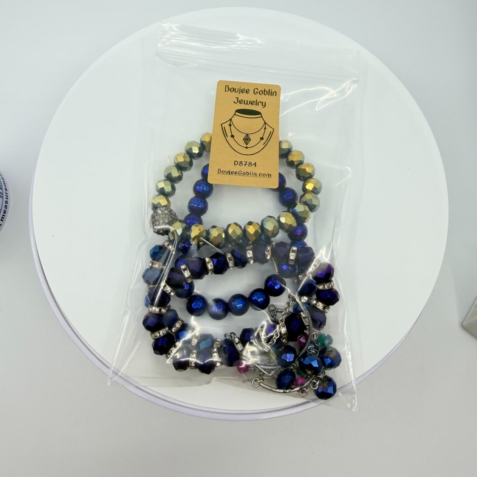 VTG Iridescent Blue Purple Crystal Bead Stretch Bracelet Chandelier Earrings Set - Thumbnail 19