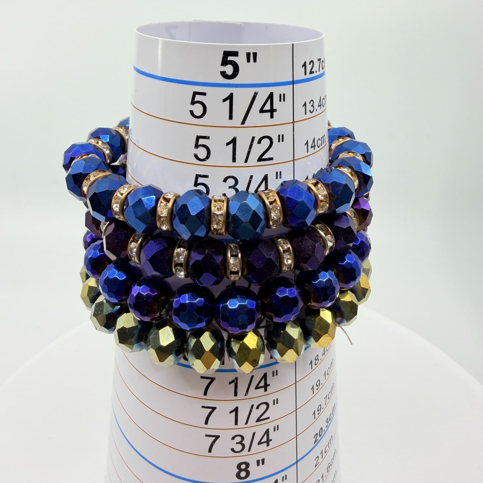 VTG Iridescent Blue Purple Crystal Bead Stretch Bracelet Chandelier Earrings Set - Thumbnail 17