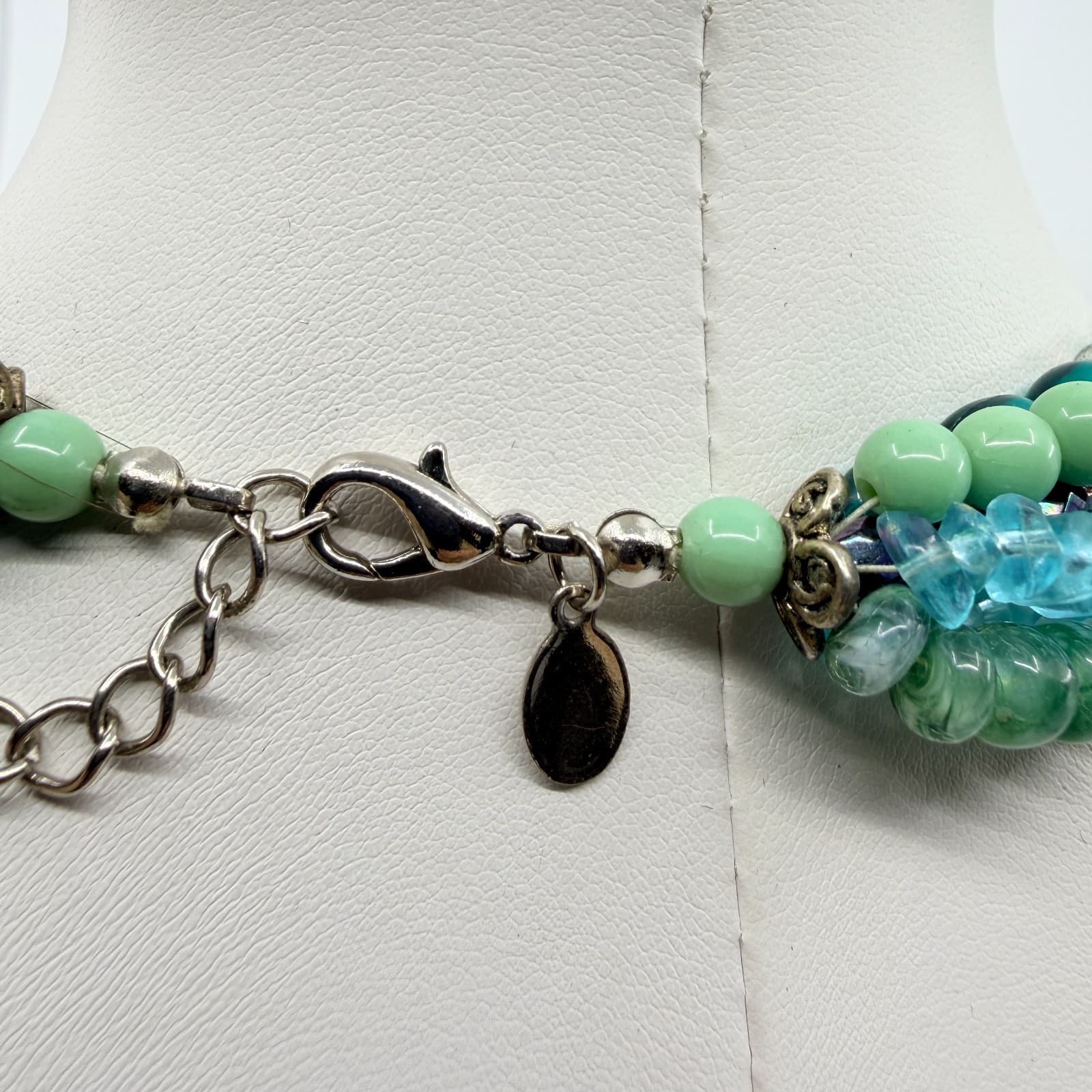 Vintage Y2K Multi Strand Beaded Statement Necklace Teal Aqua Green Chunky Retro - Thumbnail 8