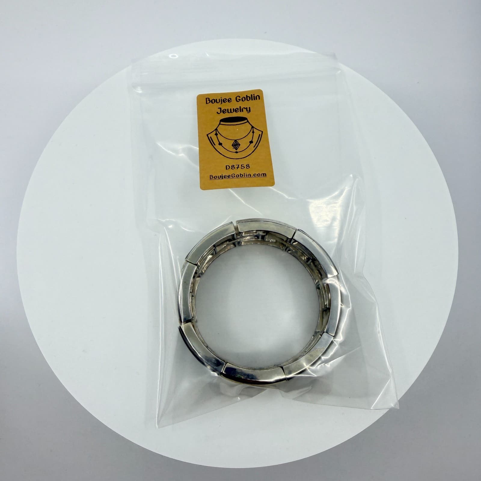 Vintage Y2K Silver Tone Black Enamel Rhinestone Triple Row Stretch Cuff Bracelet - Thumbnail 10