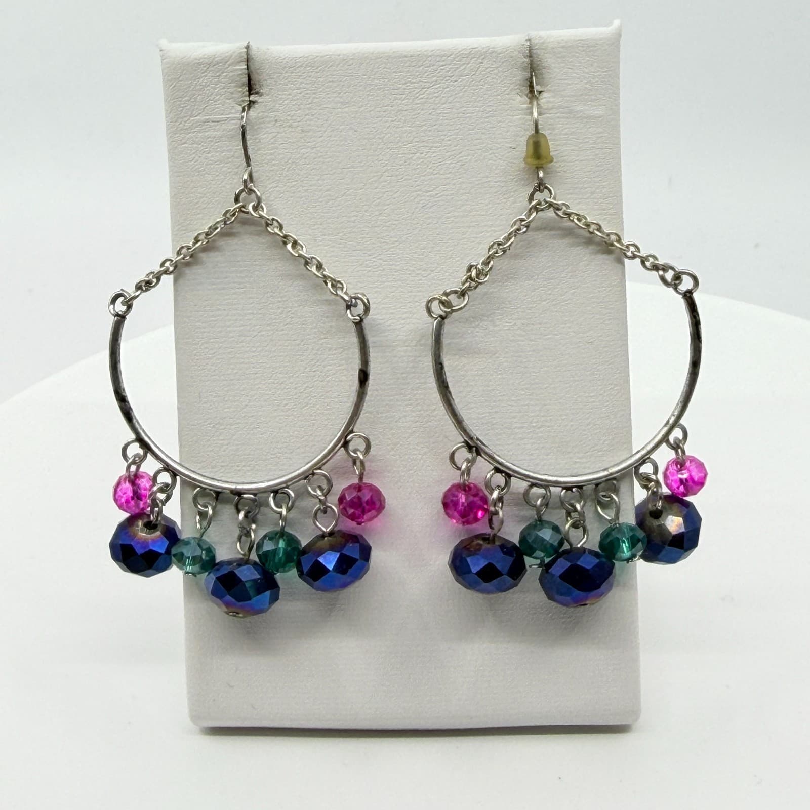 VTG Iridescent Blue Purple Crystal Bead Stretch Bracelet Chandelier Earrings Set - Thumbnail 13