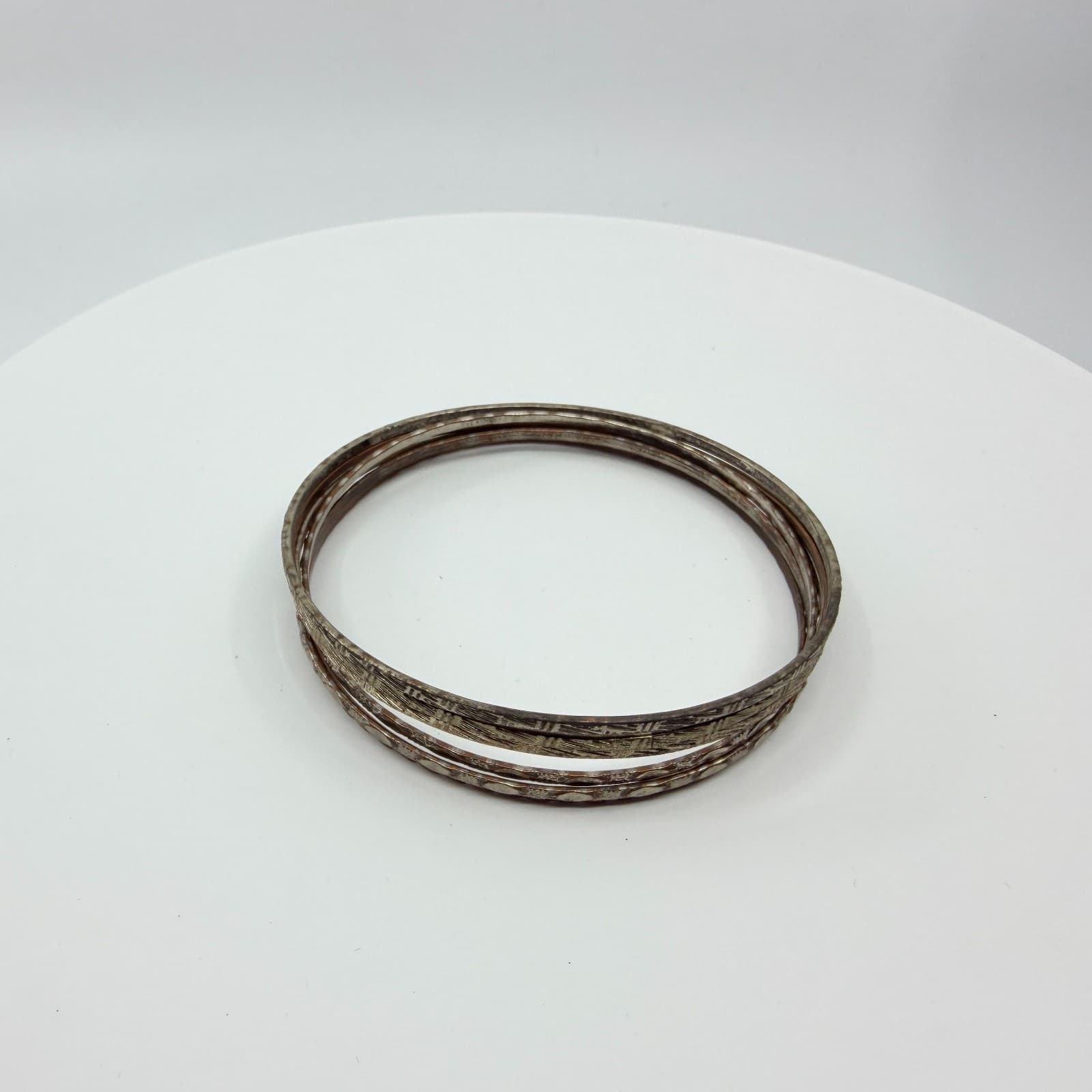 VTG Mixed Metal Patterned Bangle Bracelets Silver & Copper Tone Set of 6 Stack - Thumbnail 3