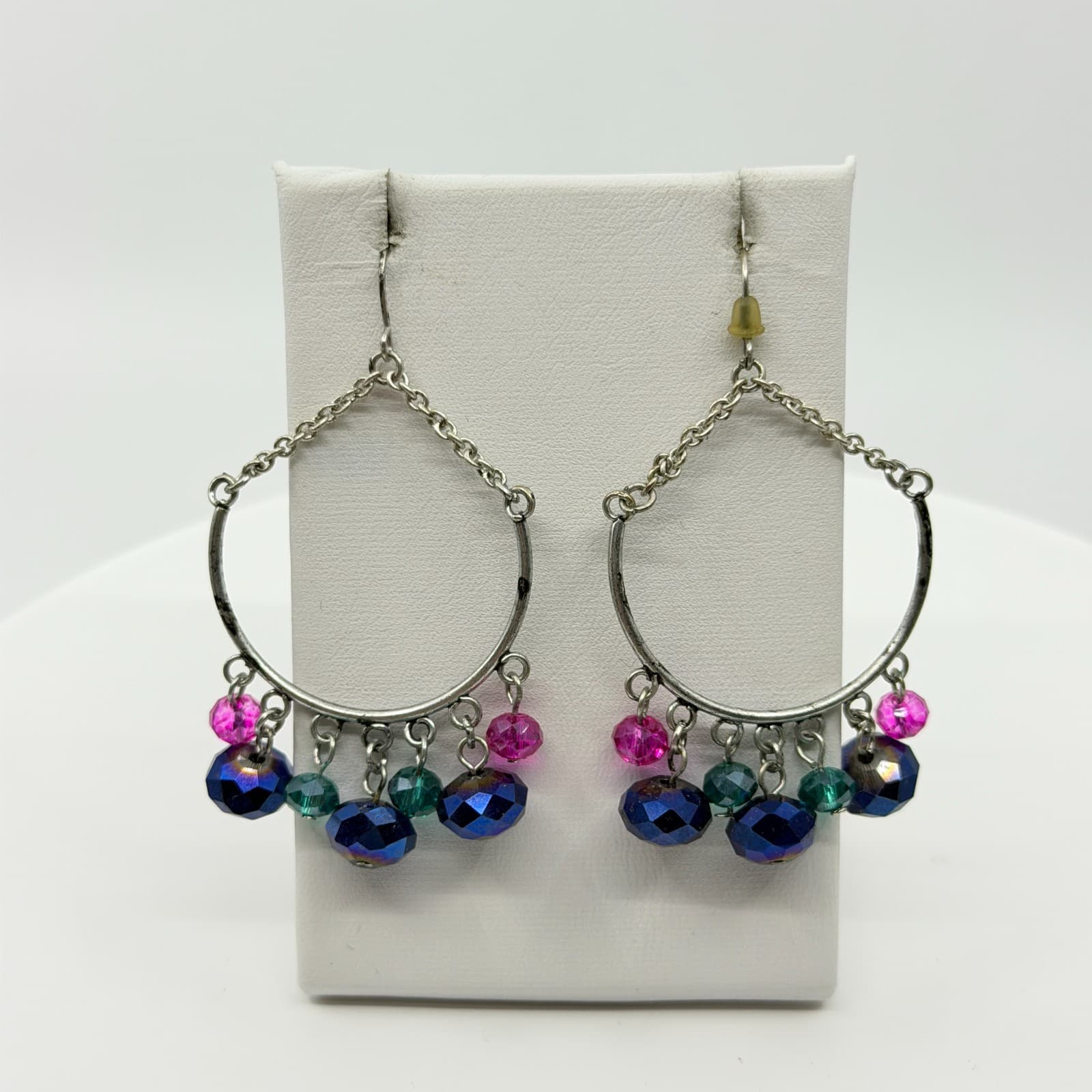 VTG Iridescent Blue Purple Crystal Bead Stretch Bracelet Chandelier Earrings Set - Thumbnail 15