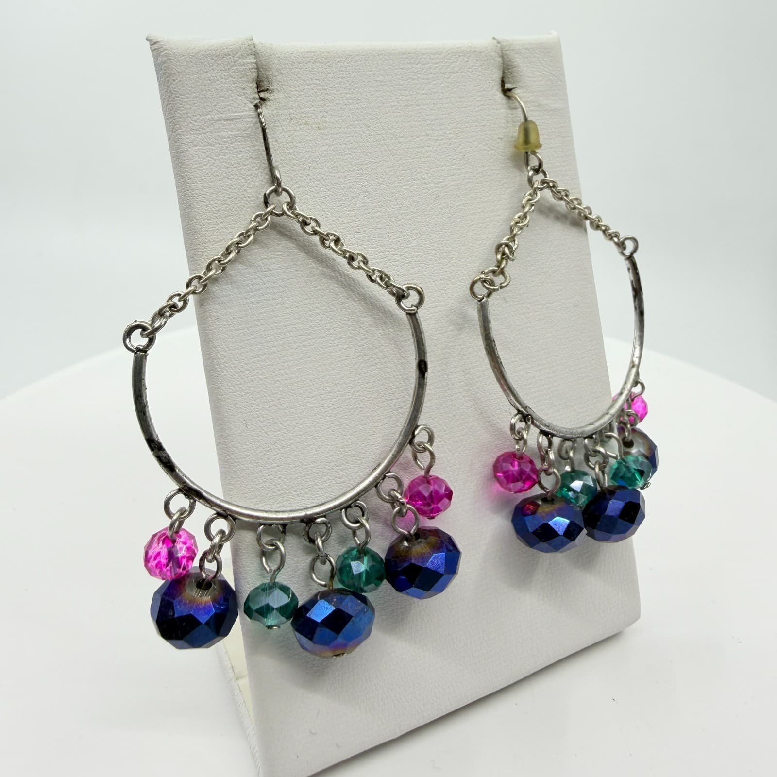 VTG Iridescent Blue Purple Crystal Bead Stretch Bracelet Chandelier Earrings Set - Thumbnail 10