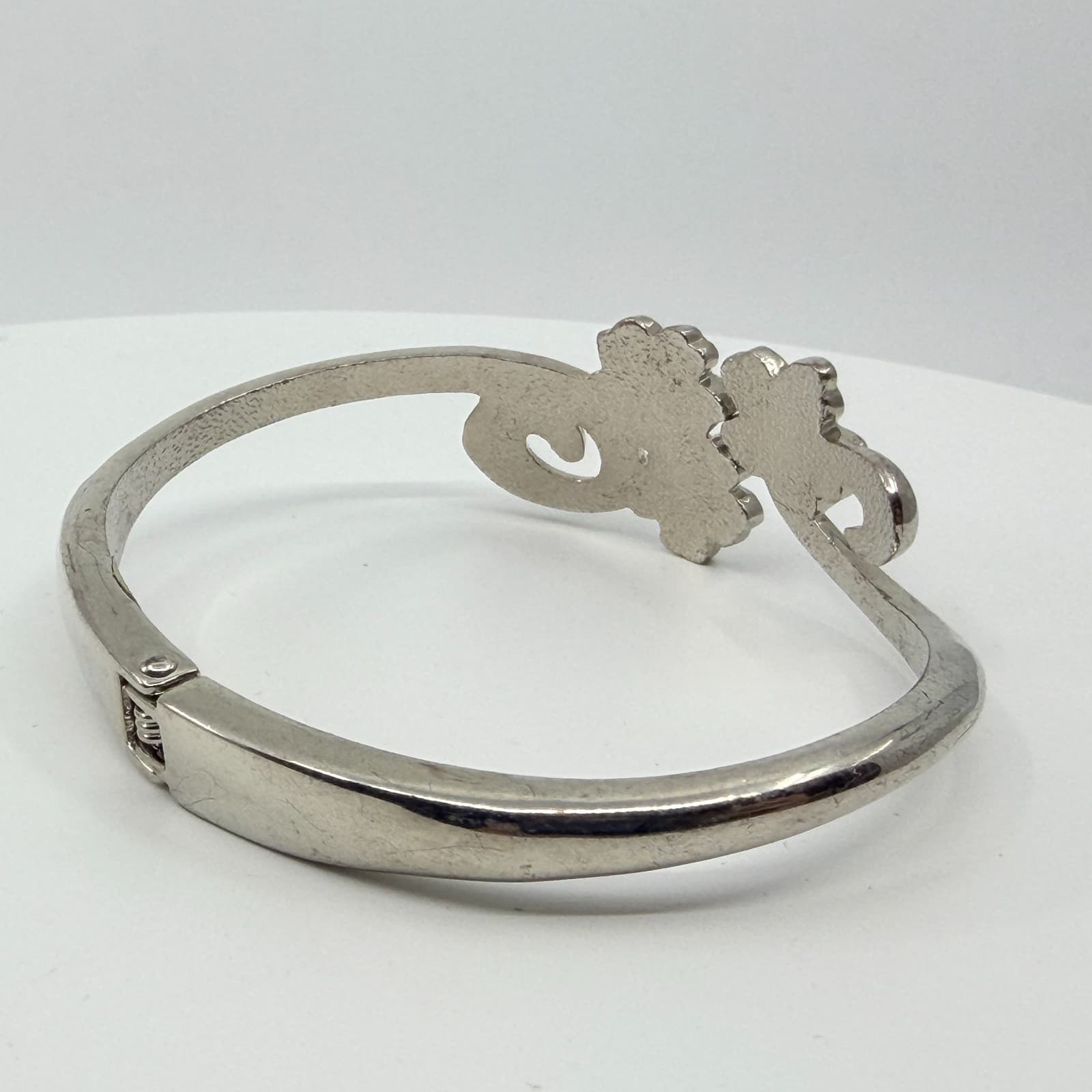 Vintage Y2K Silver Tone Enamel Floral Hinge Bangle Bracelet Colorful Rhinestones - Thumbnail 8