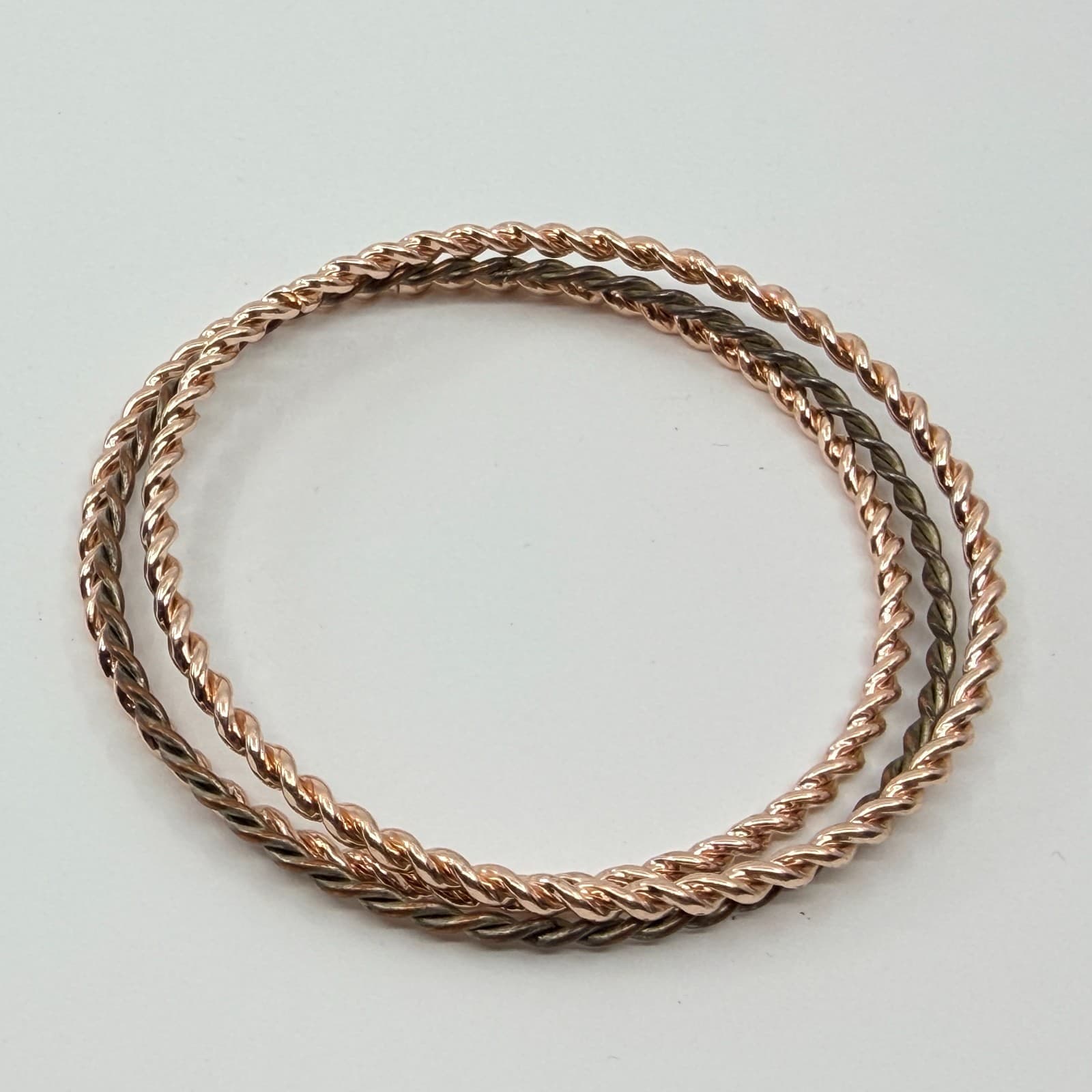 Vintage Rose Gold Tone Mixed Twisted Rope Bangle Bracelets Set of 3 Stacking - Thumbnail 8