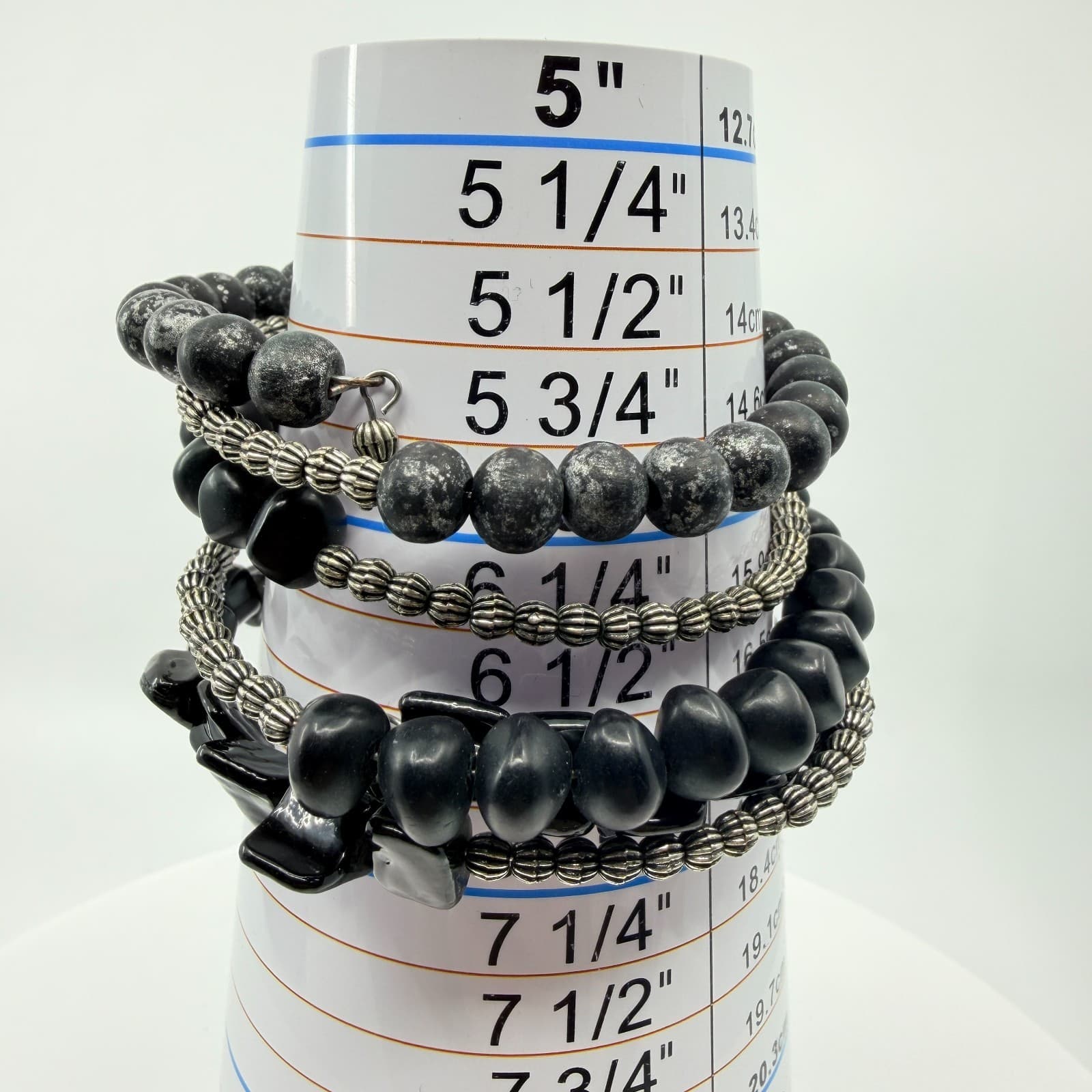 Vintage Gothic Black Memory Wire Wrap Bracelet Chunky Beaded Multi Strand Retro - Thumbnail 7