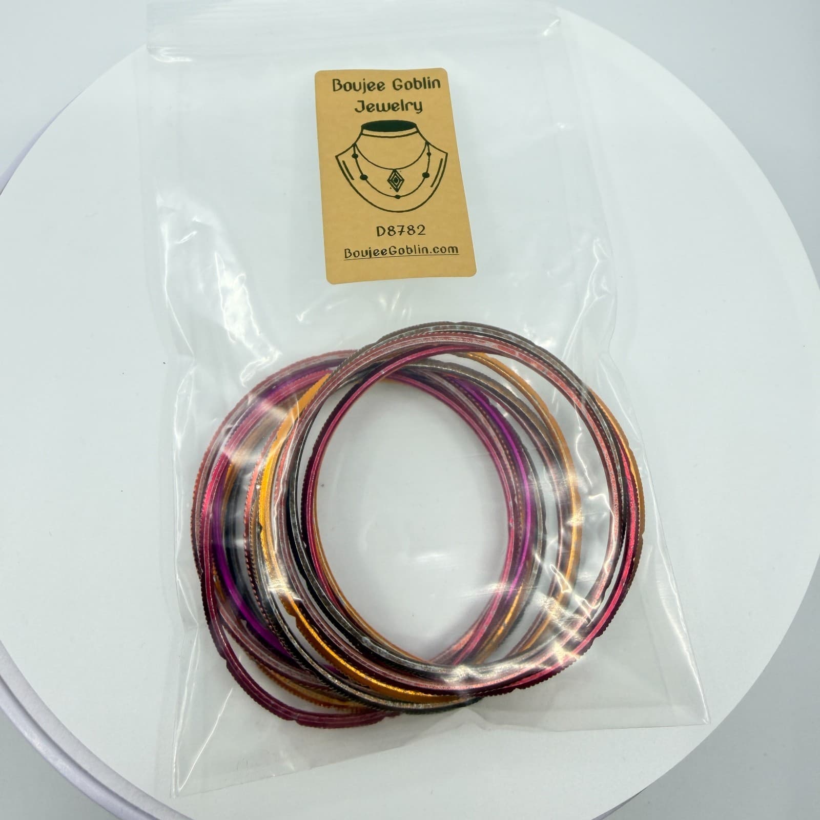 Vintage Y2K Colorful Textured Metal Bangle Bracelets Set Pink Orange Stack 12pc - Thumbnail 10