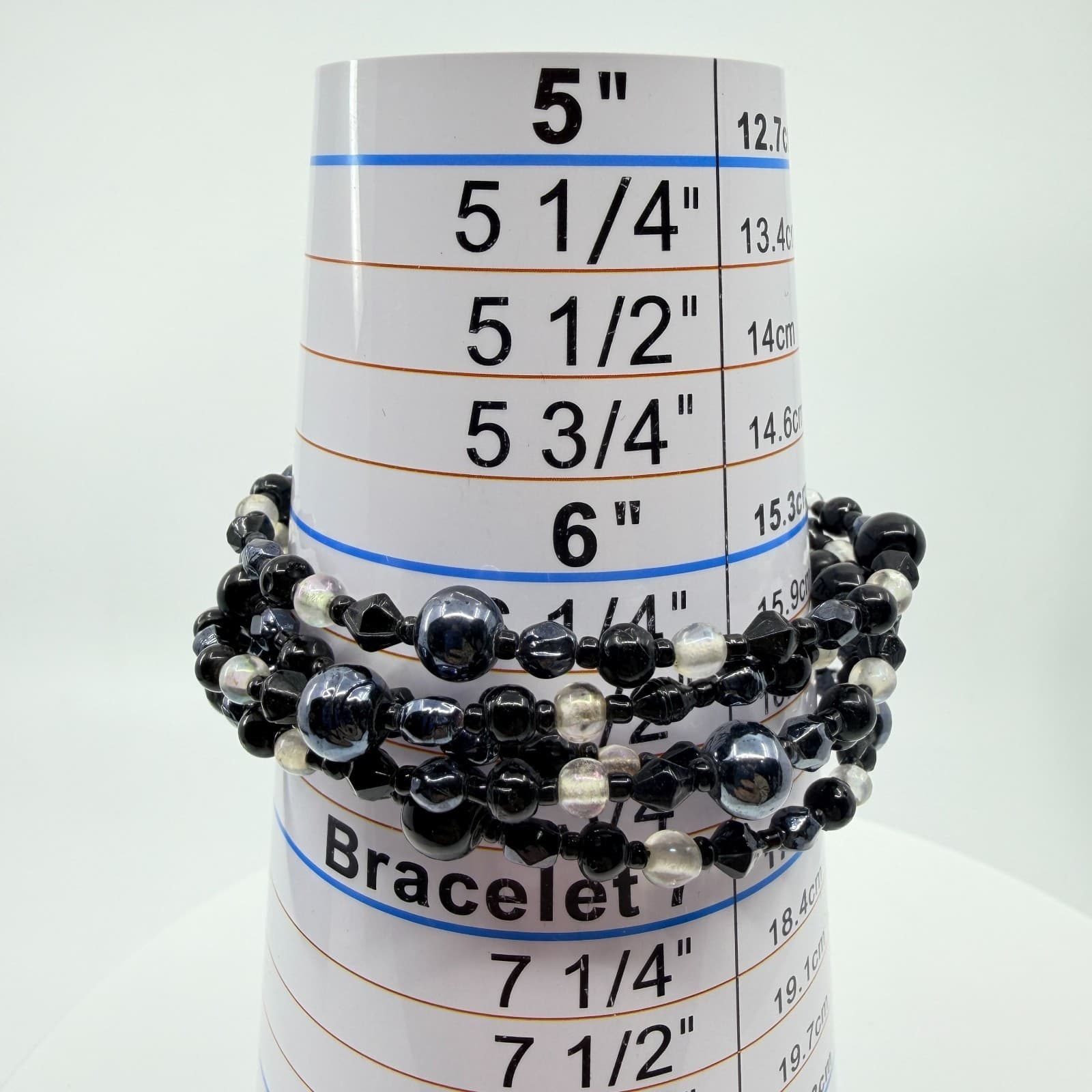 Vintage Y2K Black Gunmetal Clear Beaded Multi Layer Wrap Memory Wire Bracelet - Thumbnail 9
