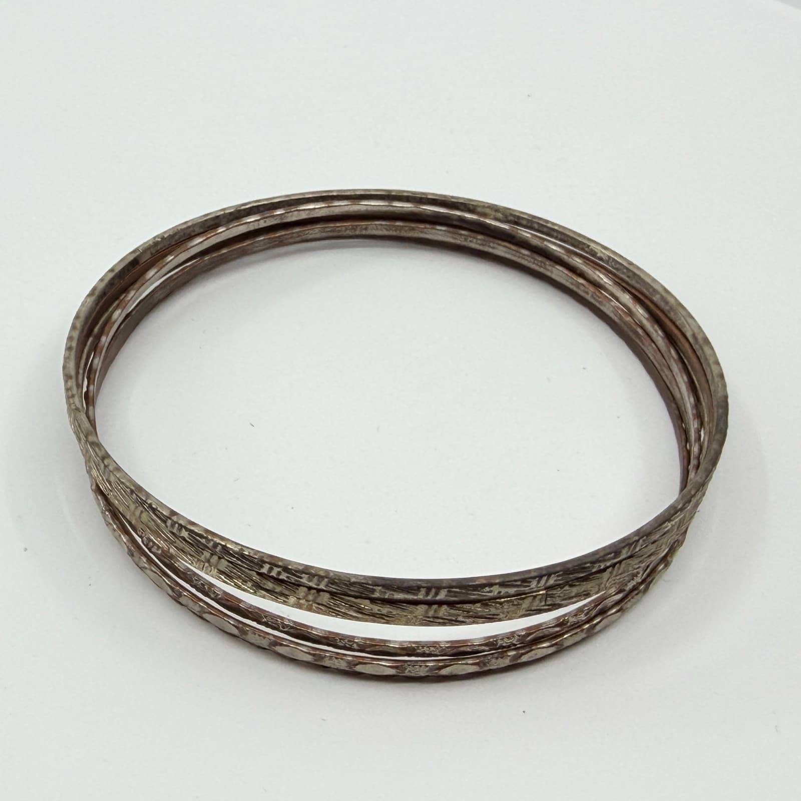 VTG Mixed Metal Patterned Bangle Bracelets Silver & Copper Tone Set of 6 Stack - Thumbnail 6
