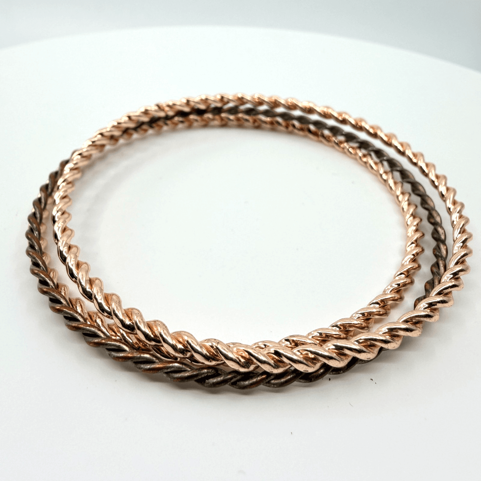 Vintage Rose Gold Tone Mixed Twisted Rope Bangle Bracelets Set of 3 Stacking - Thumbnail 3