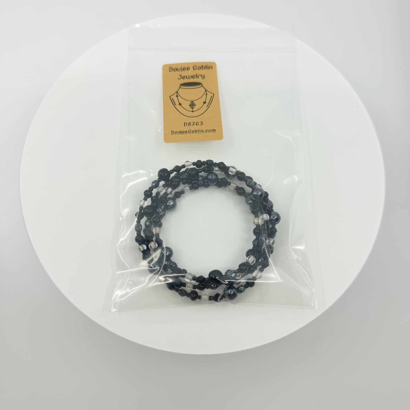 Vintage Y2K Black Gunmetal Clear Beaded Multi Layer Wrap Memory Wire Bracelet - Thumbnail 10