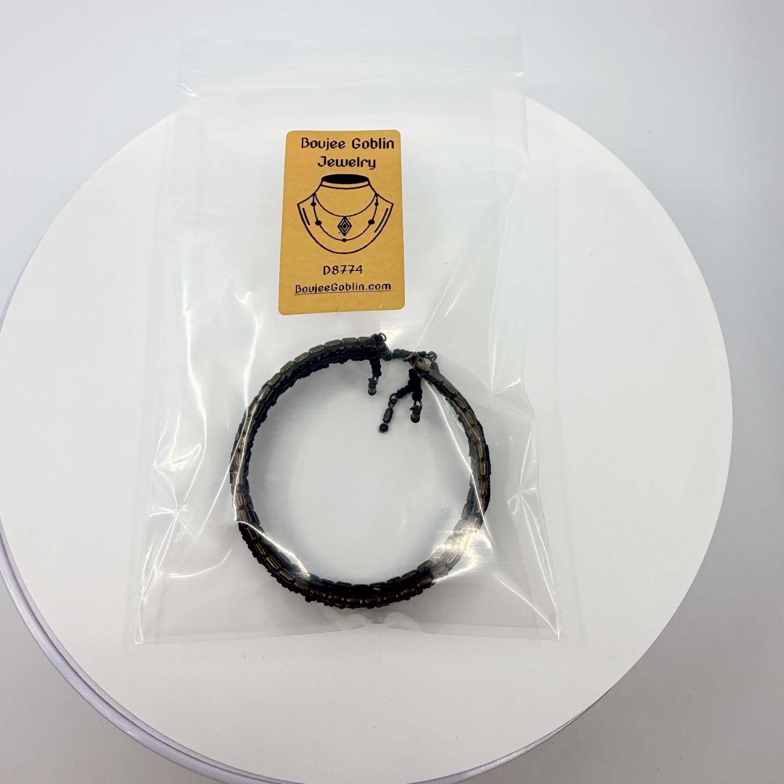 Vintage Y2K Gothic Black Seed Bead Bronze Multi Strand Wide Cuff Bracelet Retro - Thumbnail 12