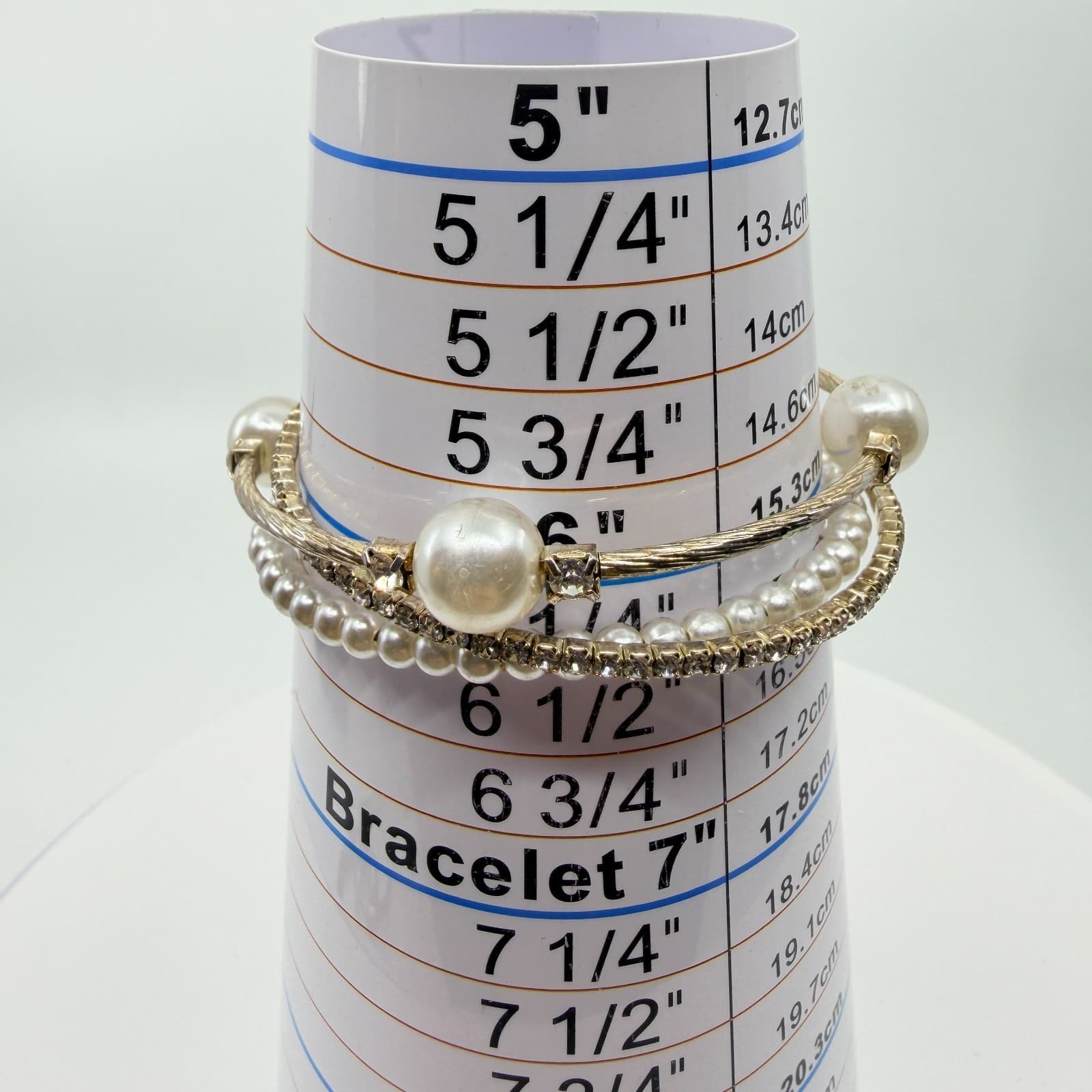 Vintage Faux Pearl Rhinestone Coil Wrap Bracelet Gold Tone Layered Cuff Retro - Thumbnail 9