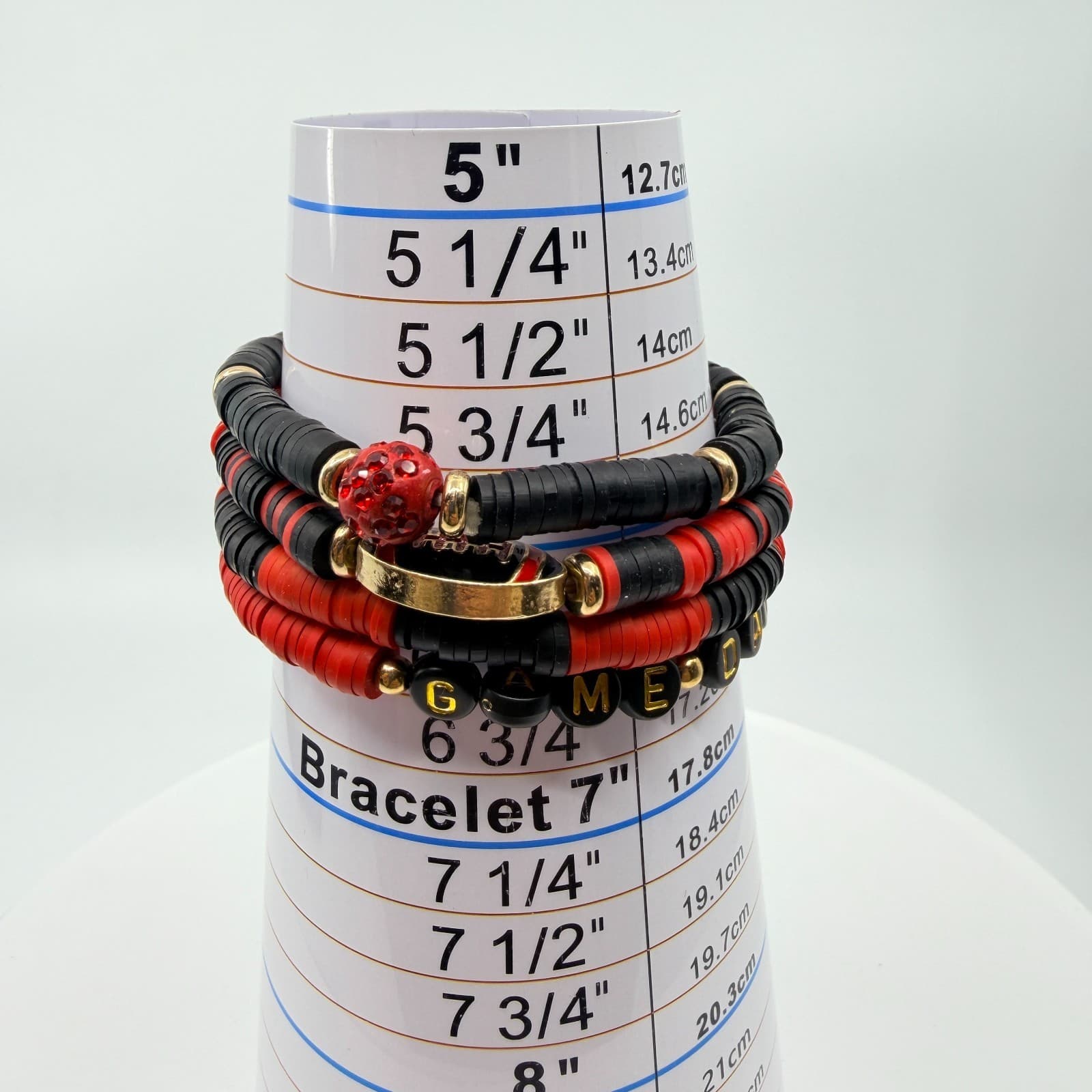 Vintage Game Day Football Touchdown Beaded Stretch Bracelets Red Black Stack Set - Thumbnail 12