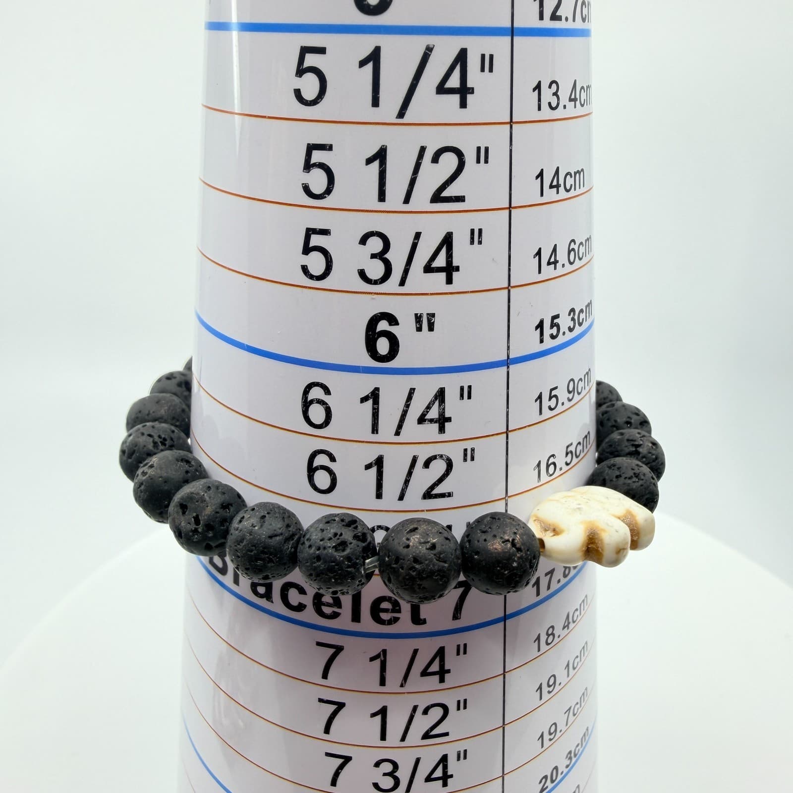 Vintage Black Lava Rock Bead Stretch Bracelet White Howlite Elephant Boho Retro - Thumbnail 9