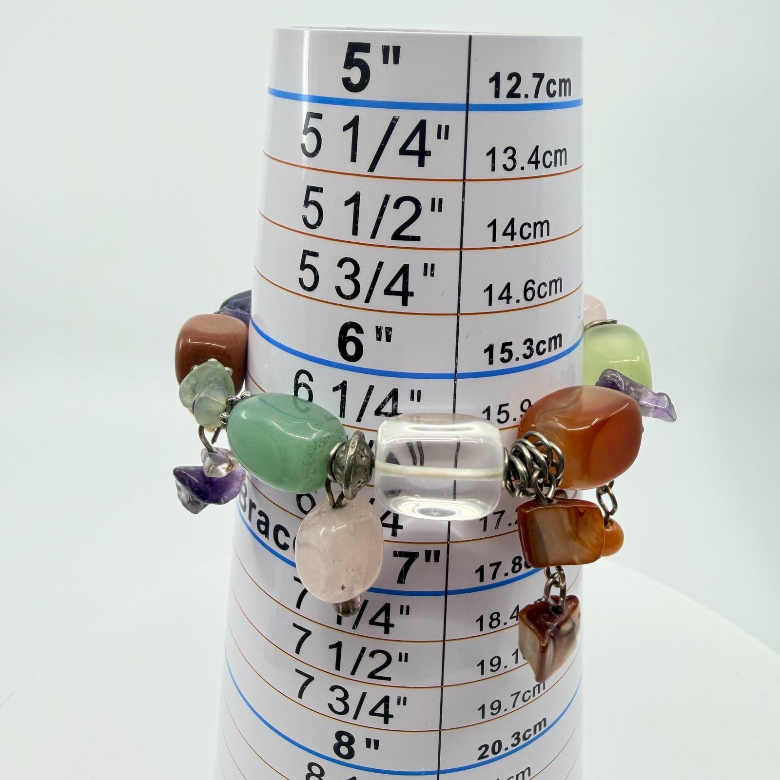 Vintage Boho Chunky Gemstone Link Charm Bracelet Multi Color Quartz Aventurine - Thumbnail 8