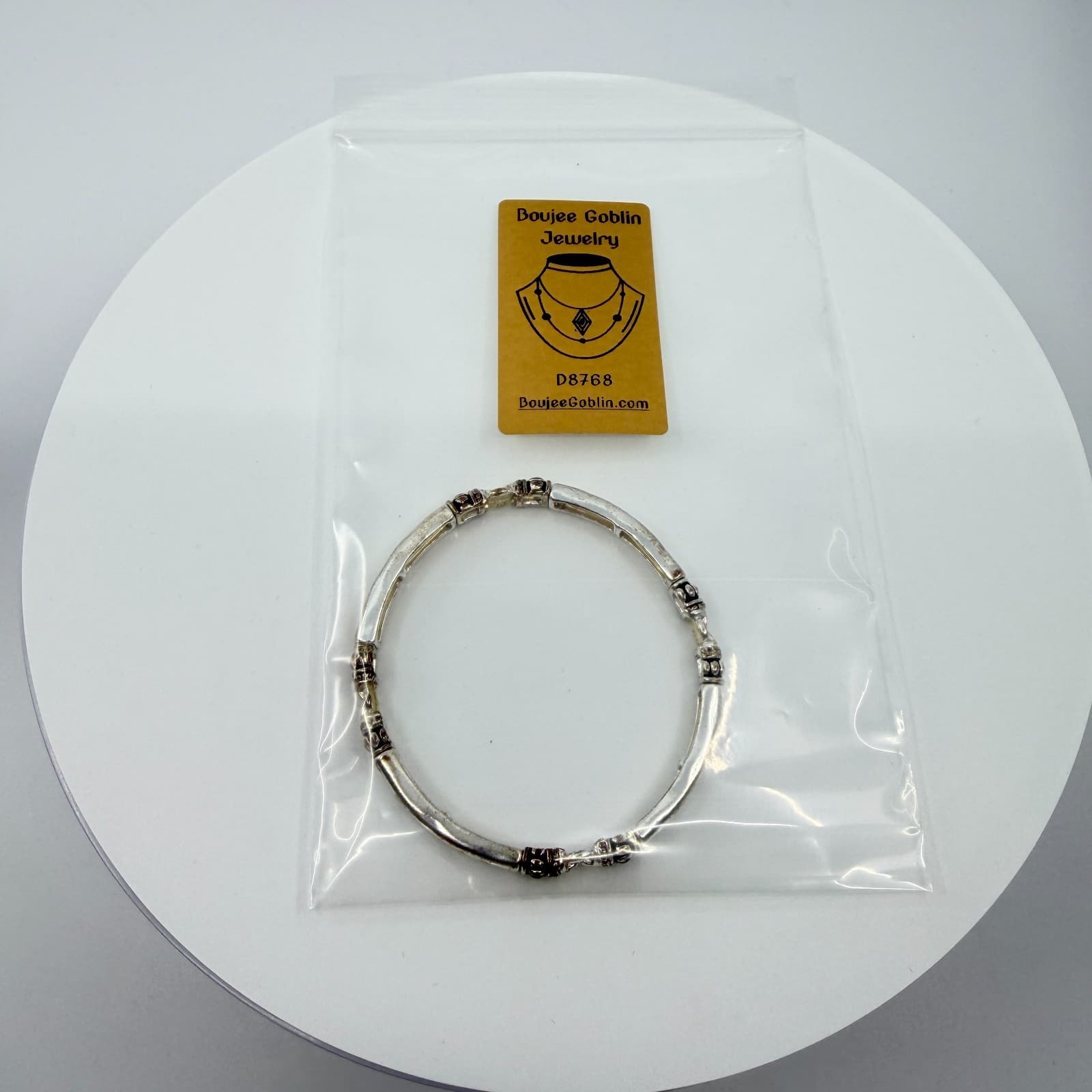 Vintage Silver Tone Stretch Link Bracelet Distressed Balinese Style Stackable - Thumbnail 9
