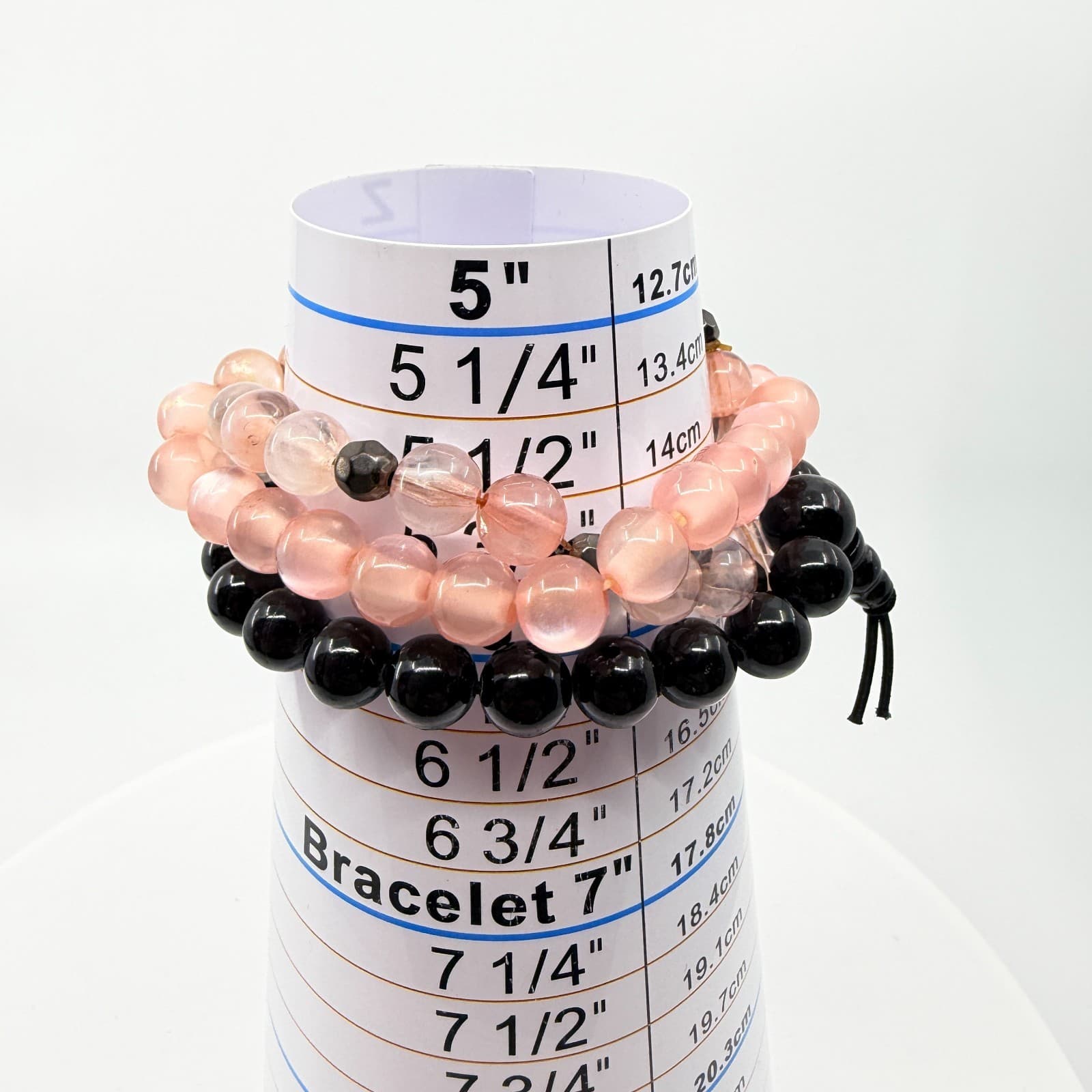 VTG Y2K Pastel Pink Black Beaded Stretch Bracelets Set of 3 Glitter Heart Charm - Thumbnail 8