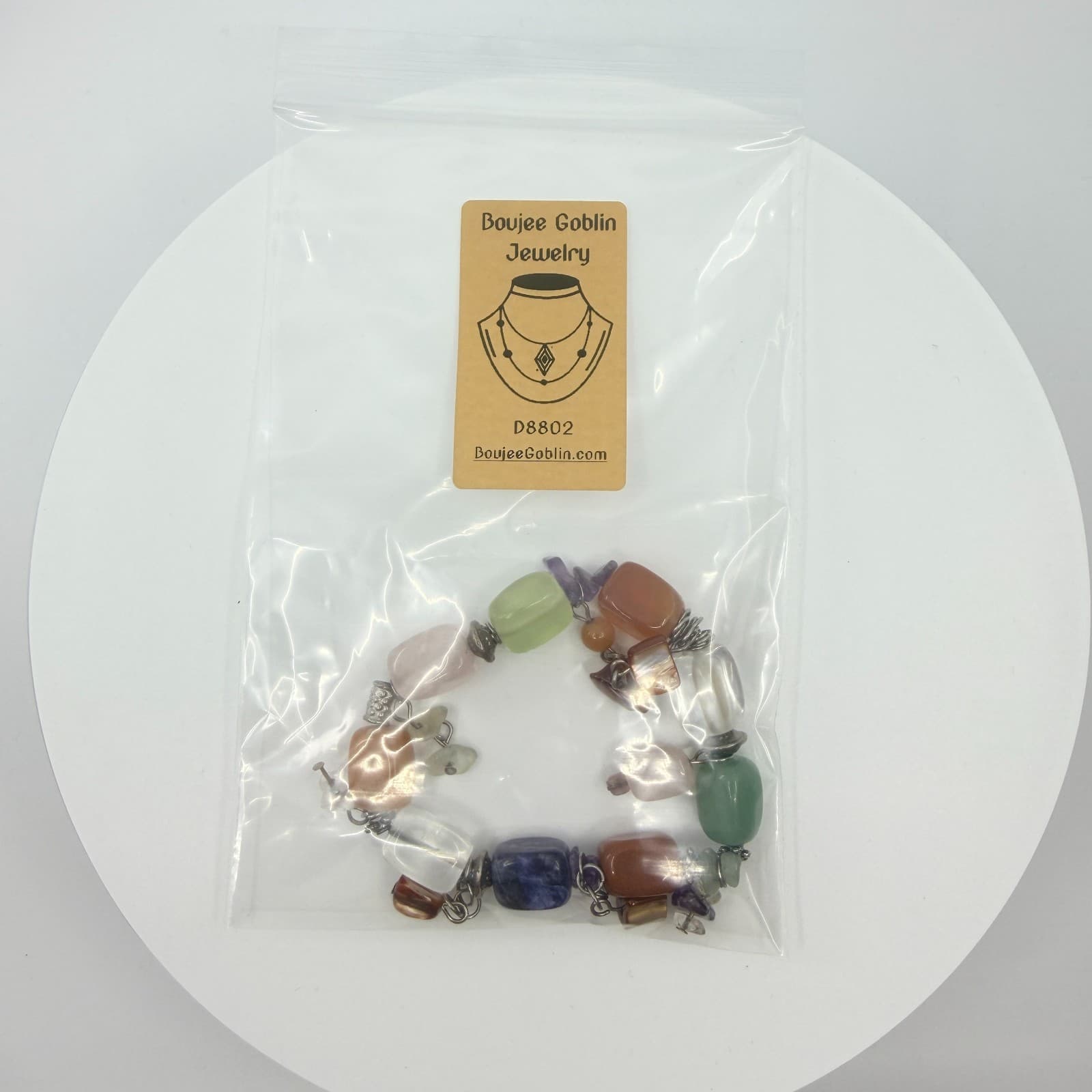 Vintage Boho Chunky Gemstone Link Charm Bracelet Multi Color Quartz Aventurine - Thumbnail 9