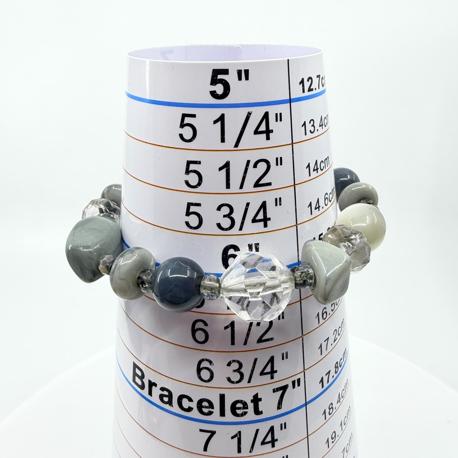 Vintage Y2K Chunky Gray Beaded Stretch Bracelet Clear Faceted Glass Iridescent - Thumbnail 7