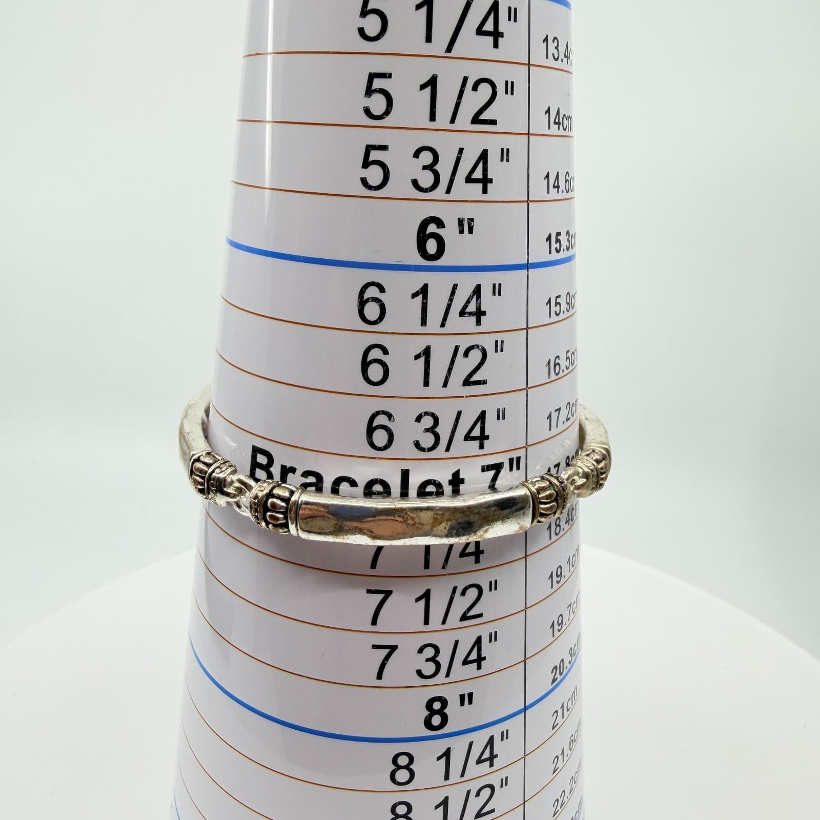 Vintage Silver Tone Stretch Link Bracelet Distressed Balinese Style Stackable - Thumbnail 8
