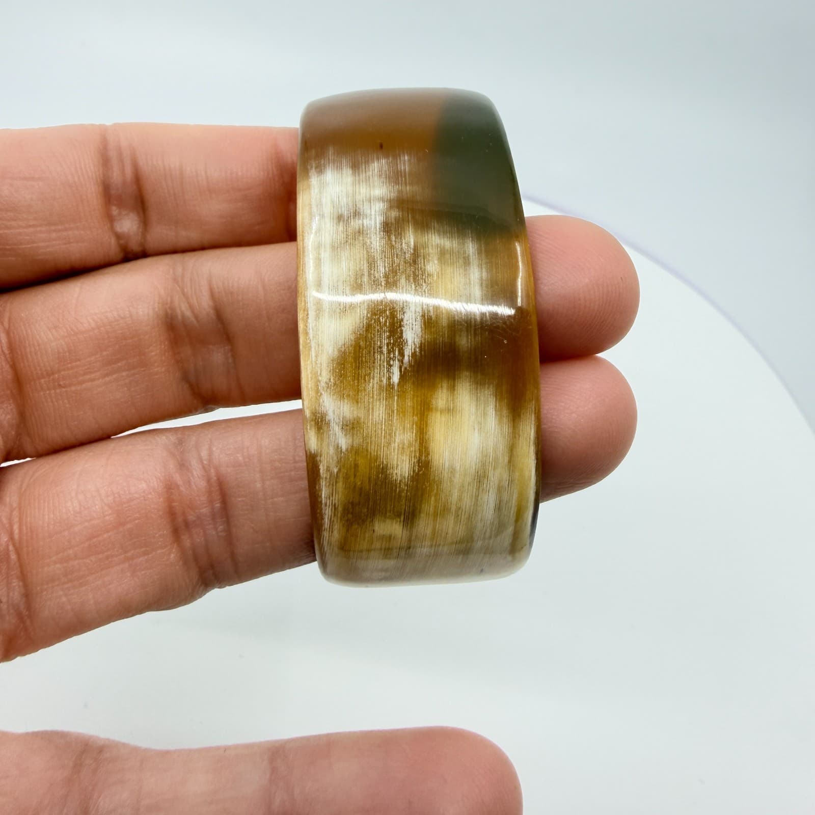 Vintage Natural Horn Cuff Bracelet Boho Chunky Brown Ochre Started Bangle Retro - Thumbnail 7
