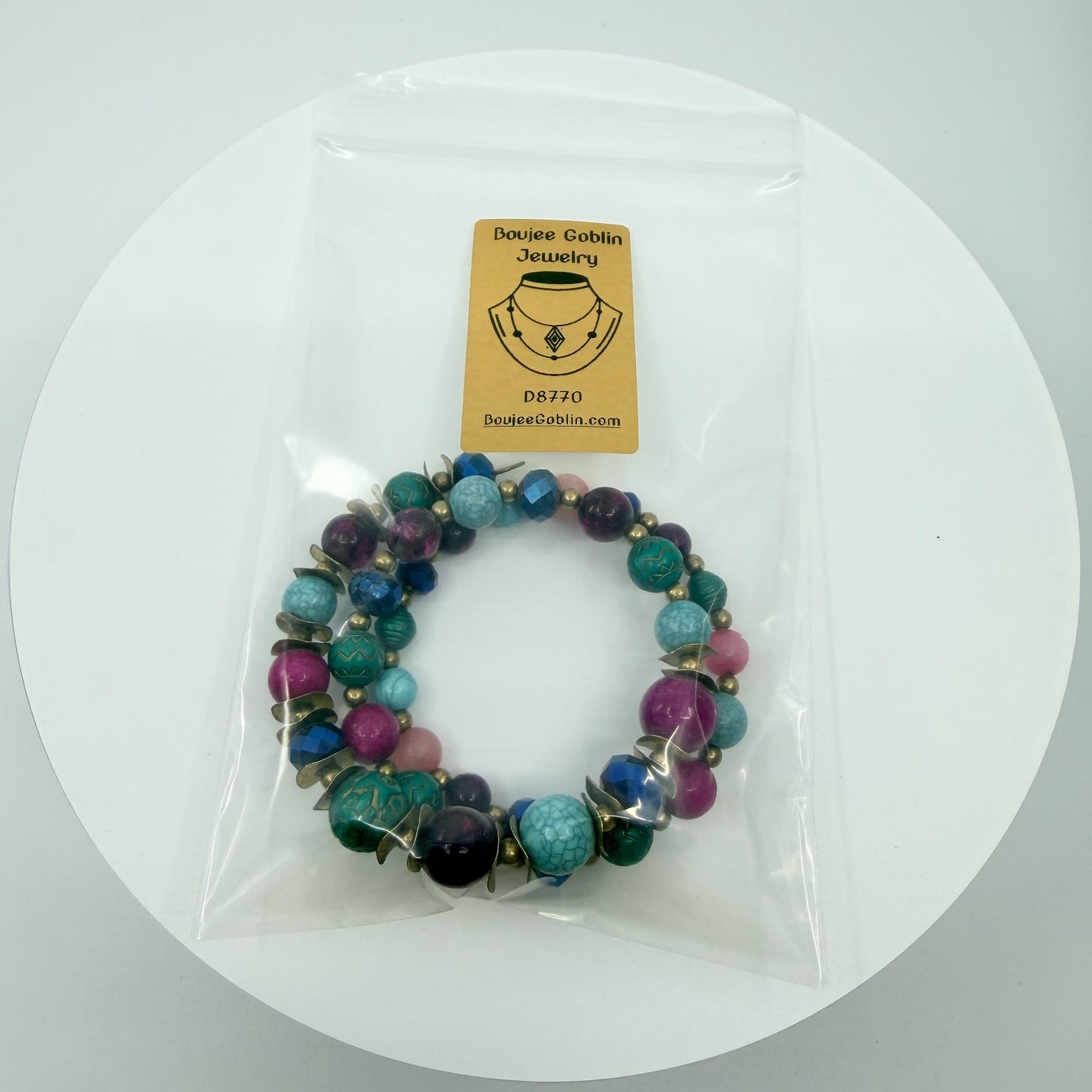 Vintage Boho Multi Color Faux Turquoise Beaded Memory Wire Wrap Cuff Bracelet - Thumbnail 11
