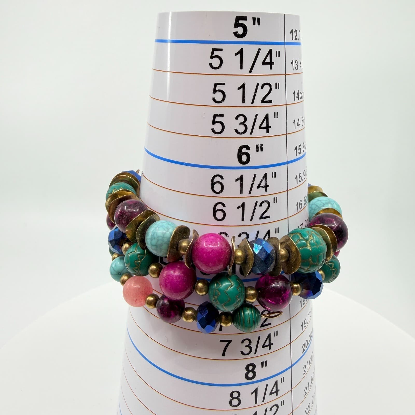 Vintage Boho Multi Color Faux Turquoise Beaded Memory Wire Wrap Cuff Bracelet - Thumbnail 10