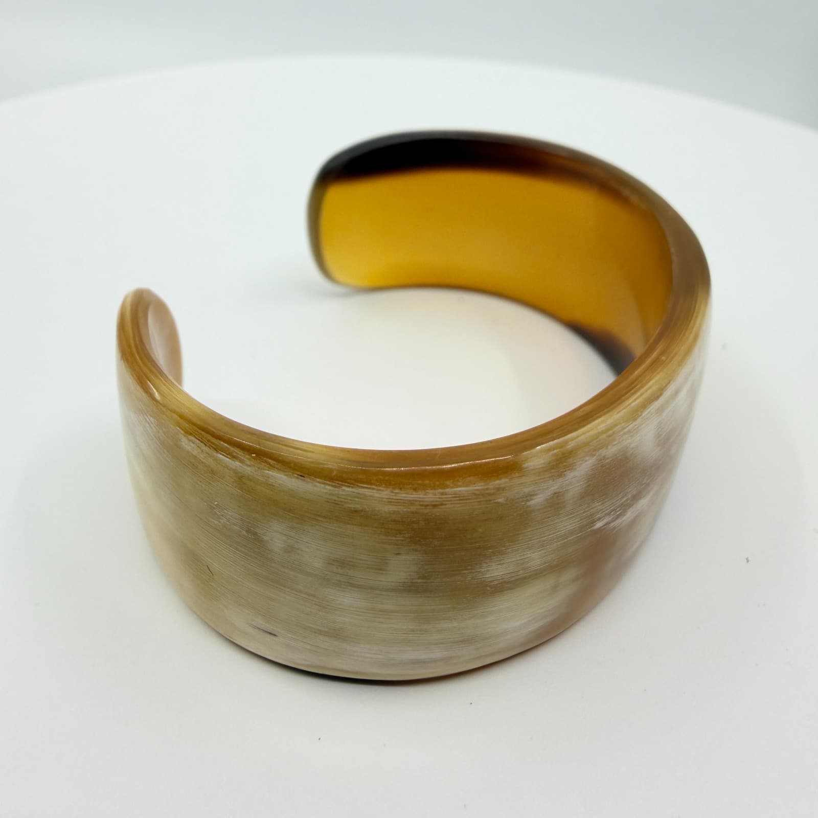 Vintage Natural Horn Cuff Bracelet Boho Chunky Brown Ochre Started Bangle Retro - Thumbnail 2