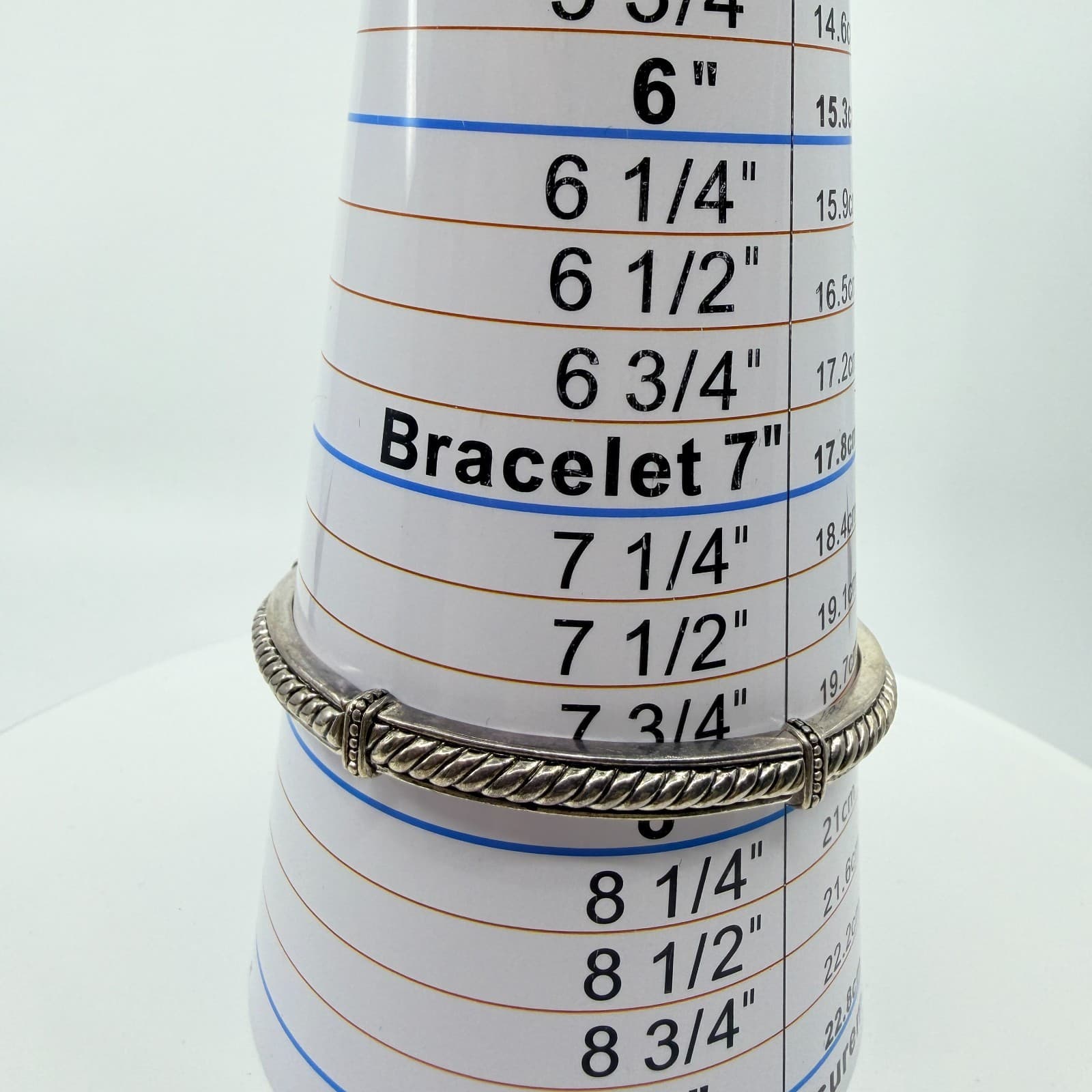 Vintage Silver Tone Twisted Cable Segmented Stretch Bangle Bracelet Boho Classic - Thumbnail 9