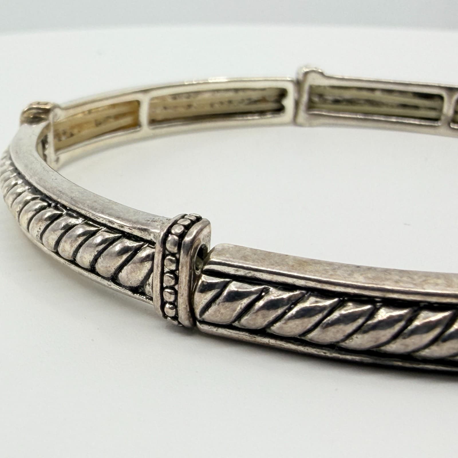 Vintage Silver Tone Twisted Cable Segmented Stretch Bangle Bracelet Boho Classic - Thumbnail 5