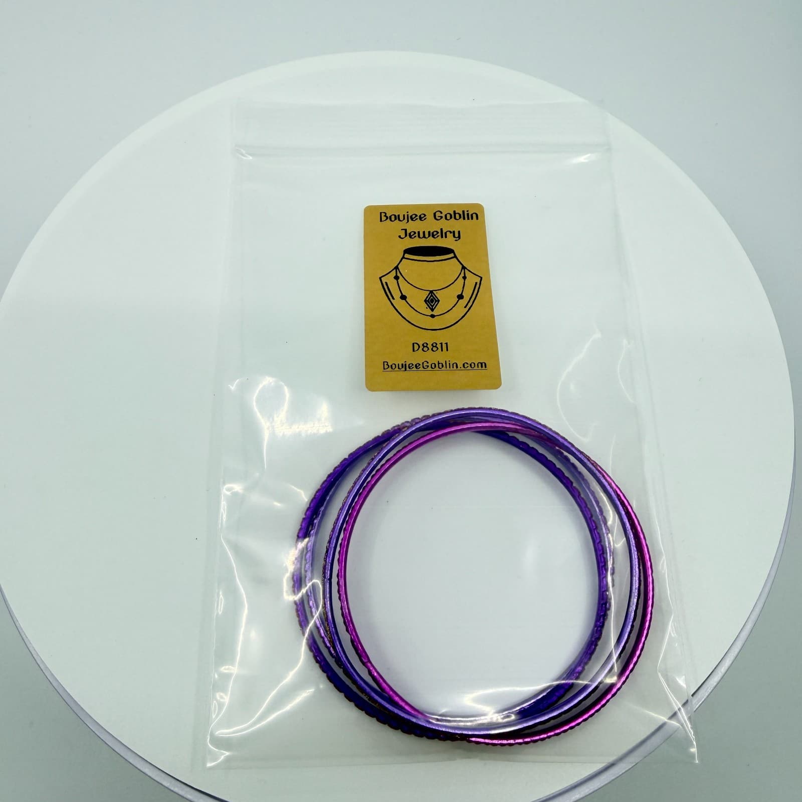 VTG Retro Purple Glitter Stackable Bangle Bracelets Set Gold Tone Accent 4pc - Thumbnail 9