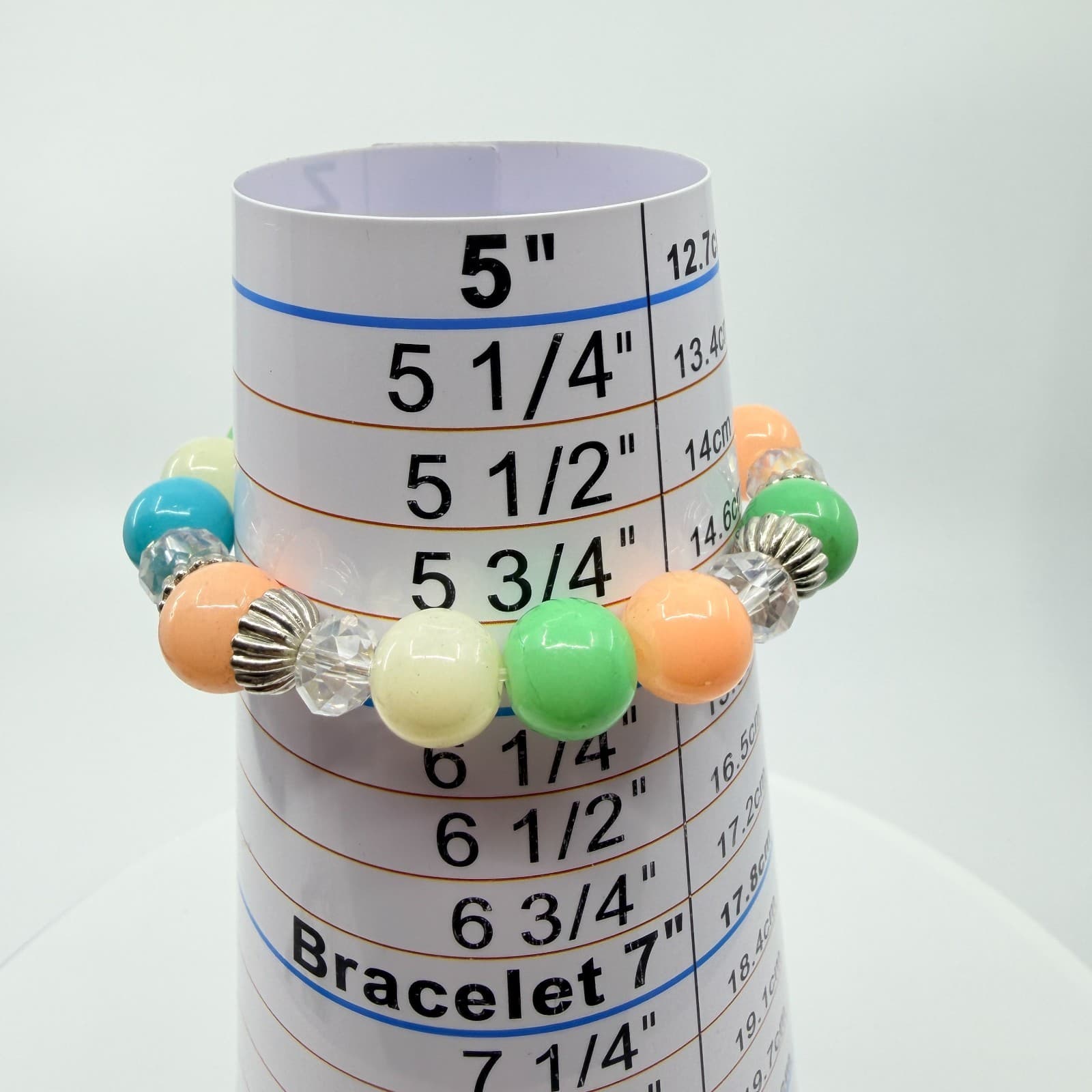 Vintage Pastel Stretch Bracelet Multi Color Lucite Acrylic Beads Silver Tone - Thumbnail 8