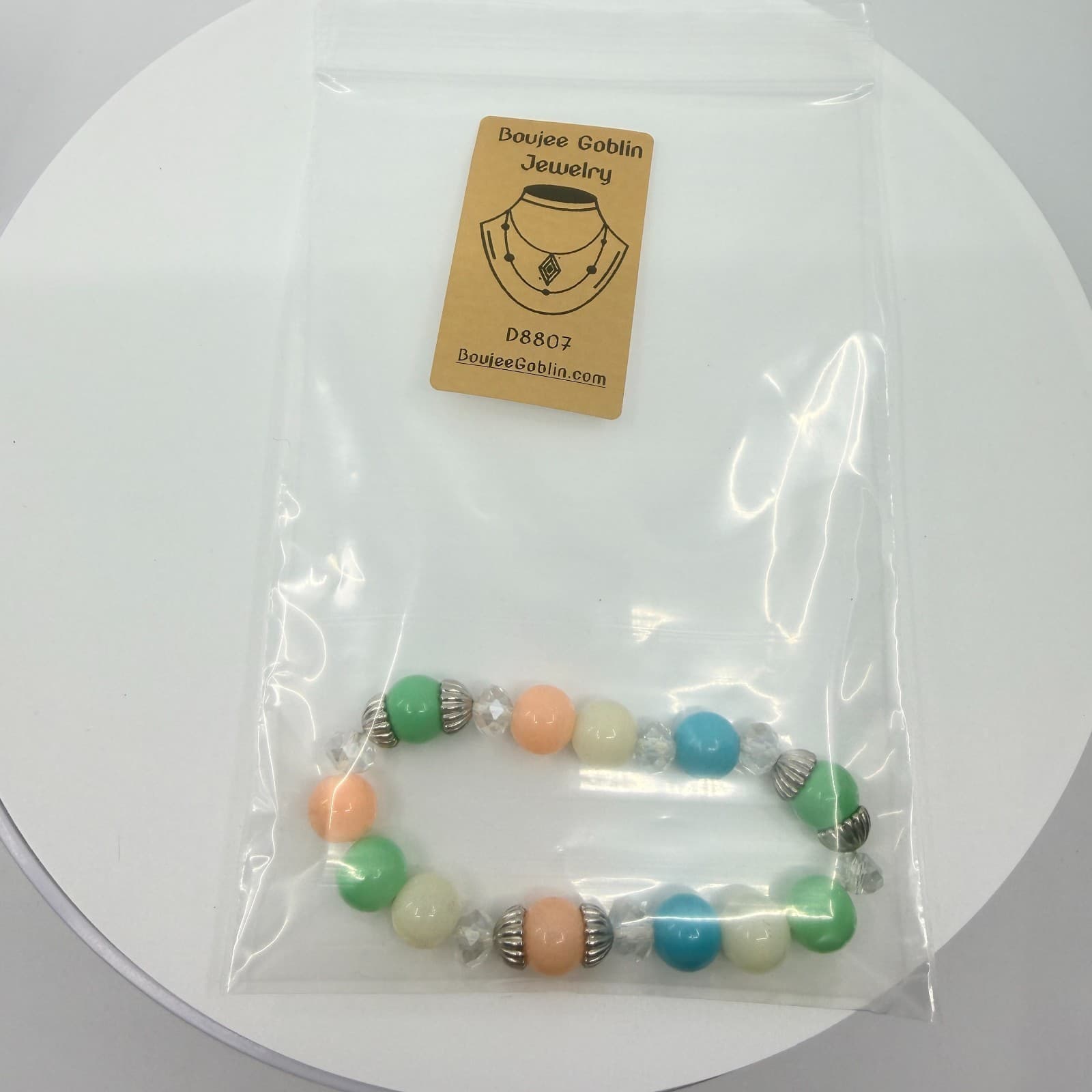 Vintage Pastel Stretch Bracelet Multi Color Lucite Acrylic Beads Silver Tone - Thumbnail 9