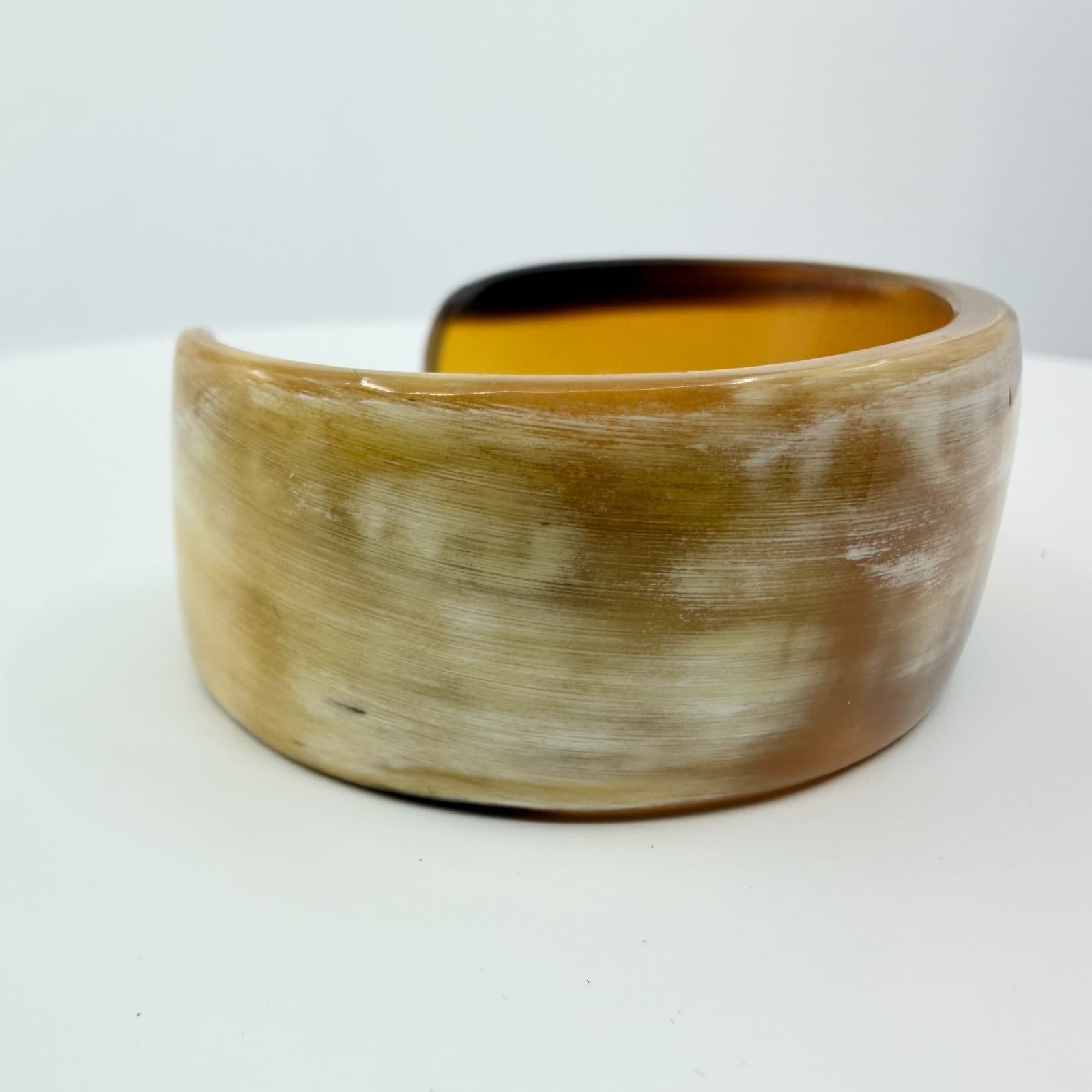 Vintage Natural Horn Cuff Bracelet Boho Chunky Brown Ochre Started Bangle Retro - Thumbnail 3
