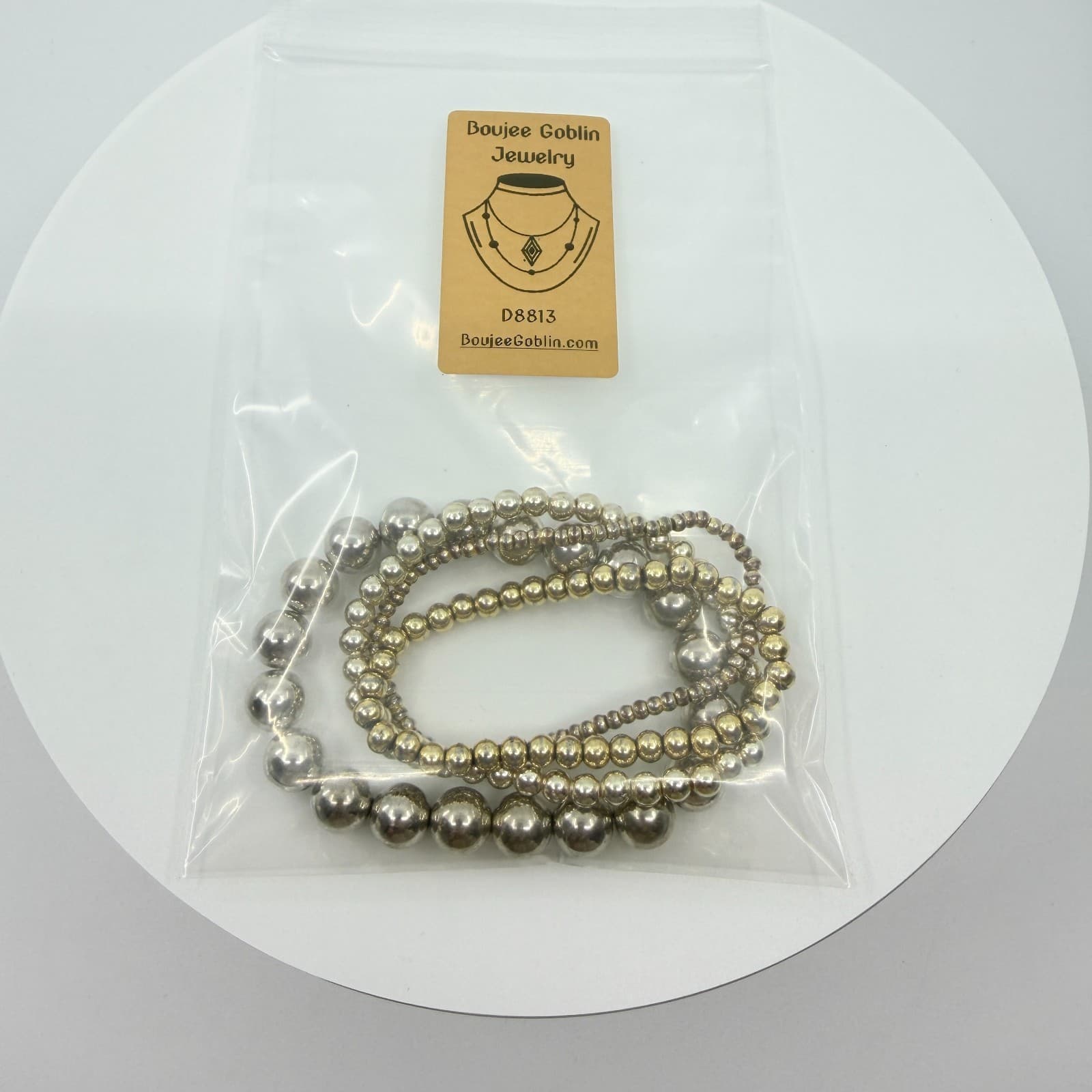 Vintage Y2K Silver & Gold Tone Ball Bead Stretch Stack Bracelets Set Boho Retro - Thumbnail 10