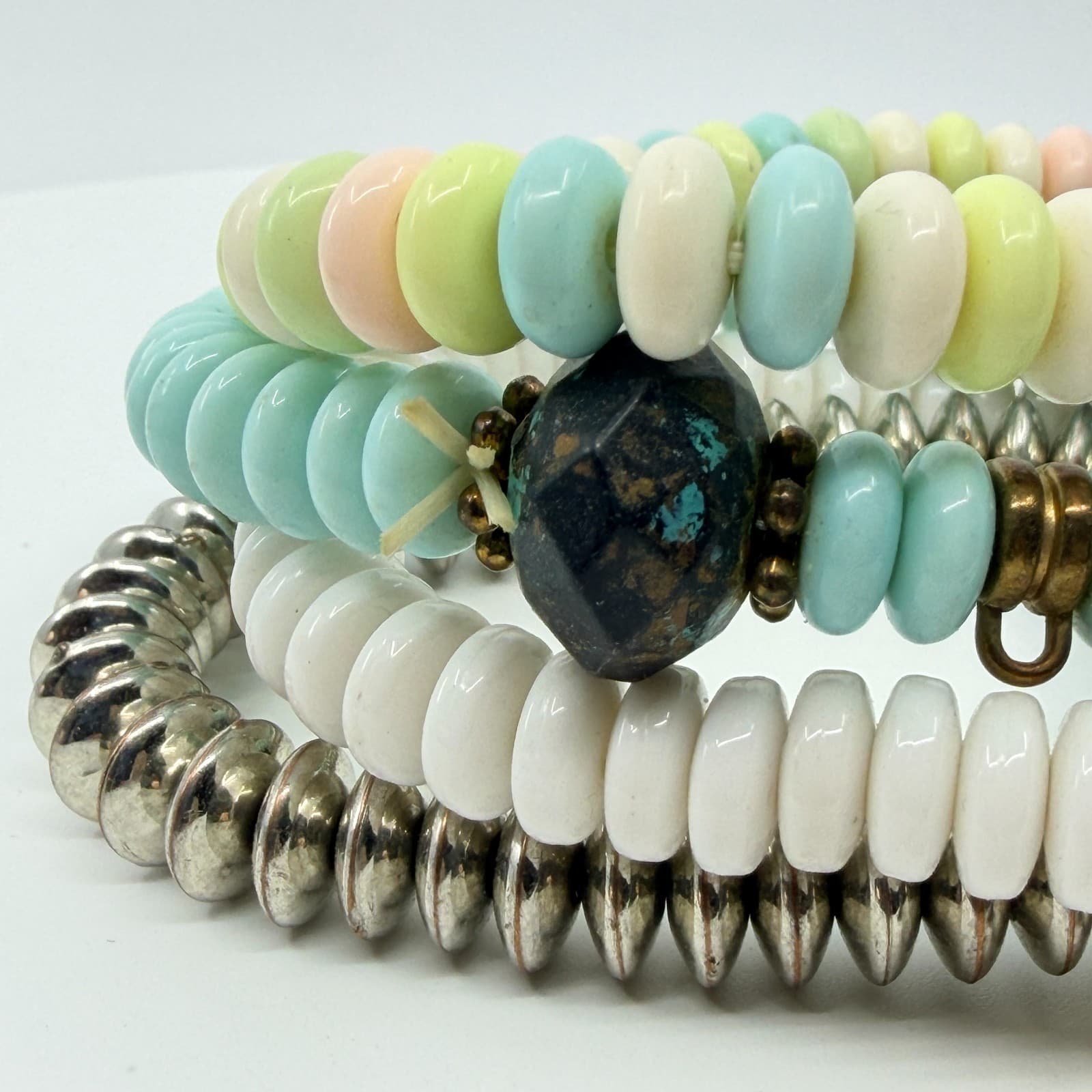 VTG Y2K Pastel Beaded 4 Pc Stack Bracelets I Love You Charms Boho Multi-Strand - Thumbnail 5