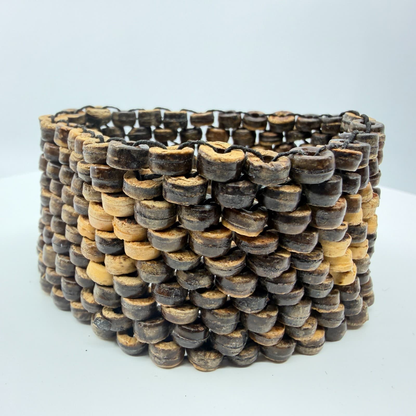 Vintage Boho Wide Coconut Shell Beaded Multi Row Stretch Cuff Bracelet Classic - Thumbnail 4