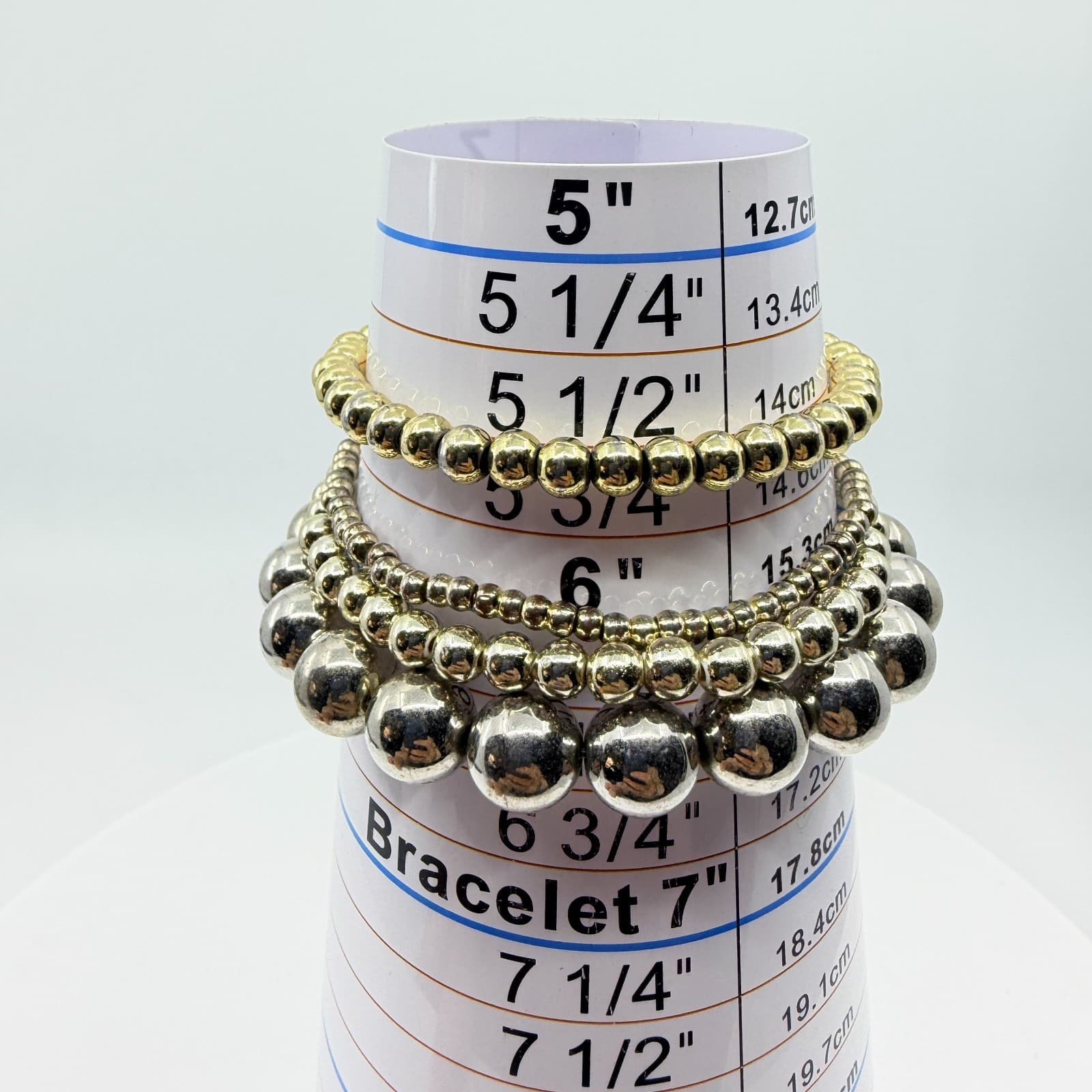 Vintage Y2K Silver & Gold Tone Ball Bead Stretch Stack Bracelets Set Boho Retro - Thumbnail 9