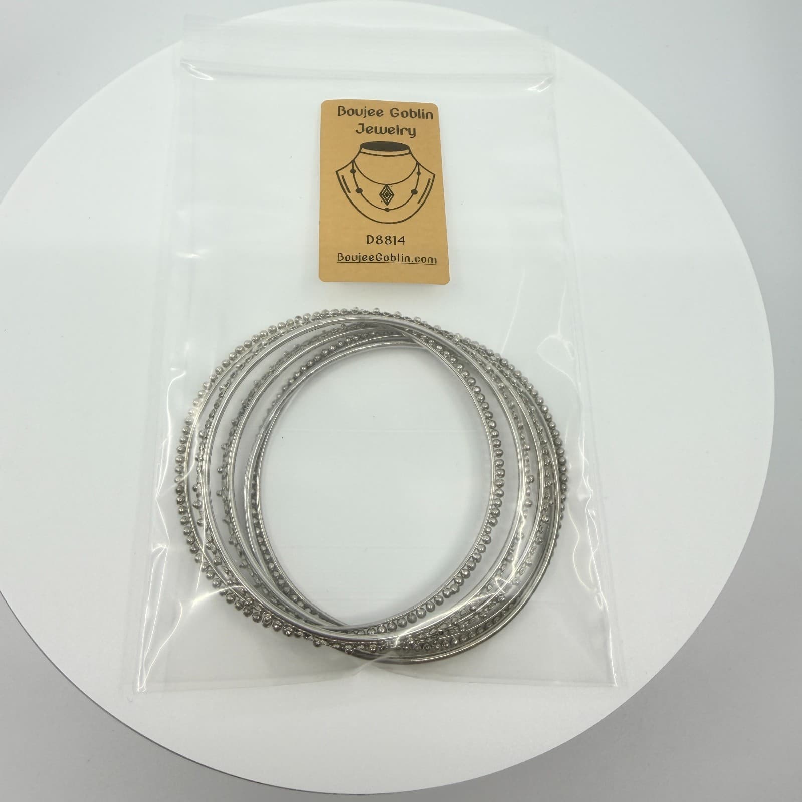 Vintage Silver Tone Beaded Rhinestone Bangle Bracelets Set Stack Classic Retro - Thumbnail 10