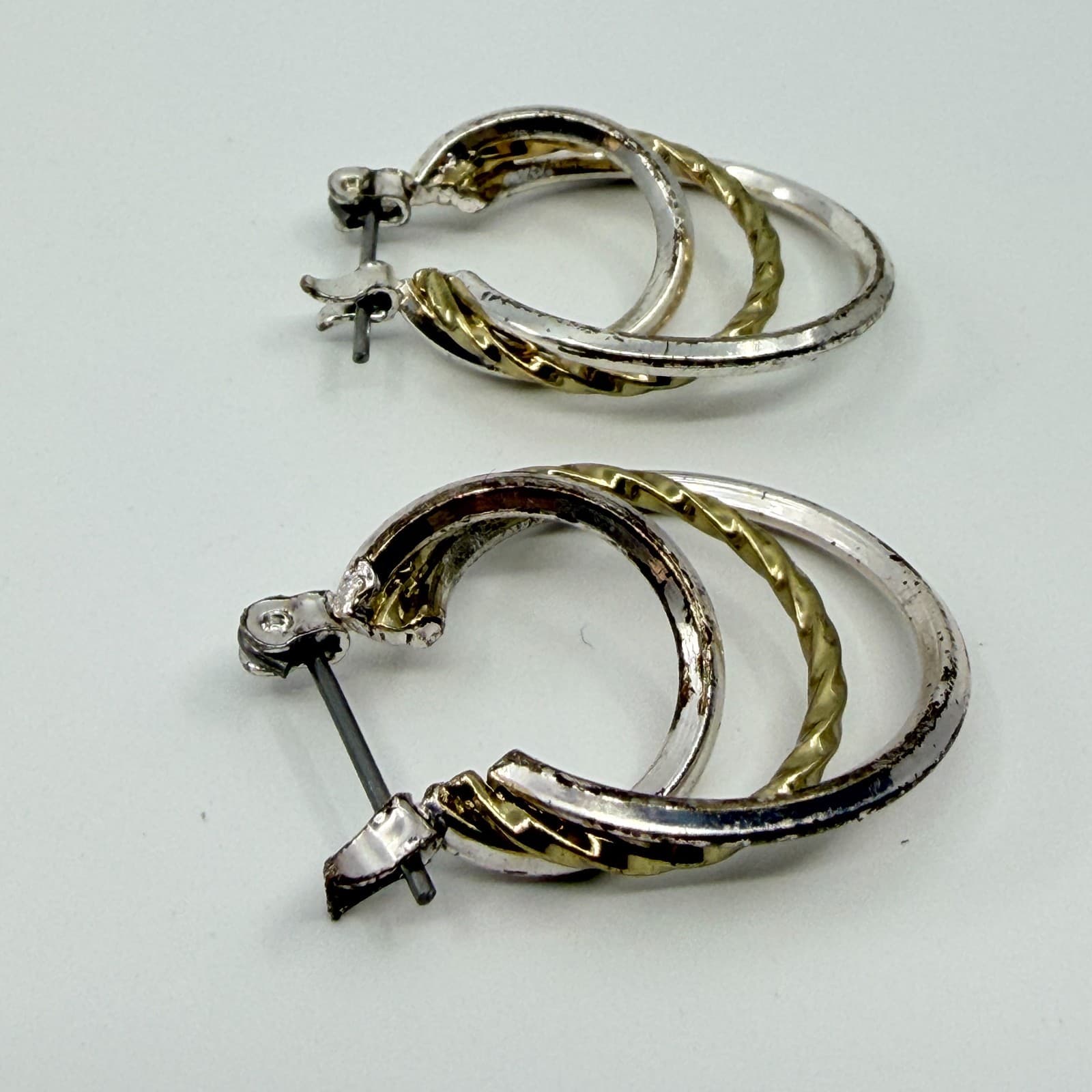 Vintage Y2K Gold & Silver Tone Textured Hoop Earrings Multi Pack Lot Classic - Thumbnail 6
